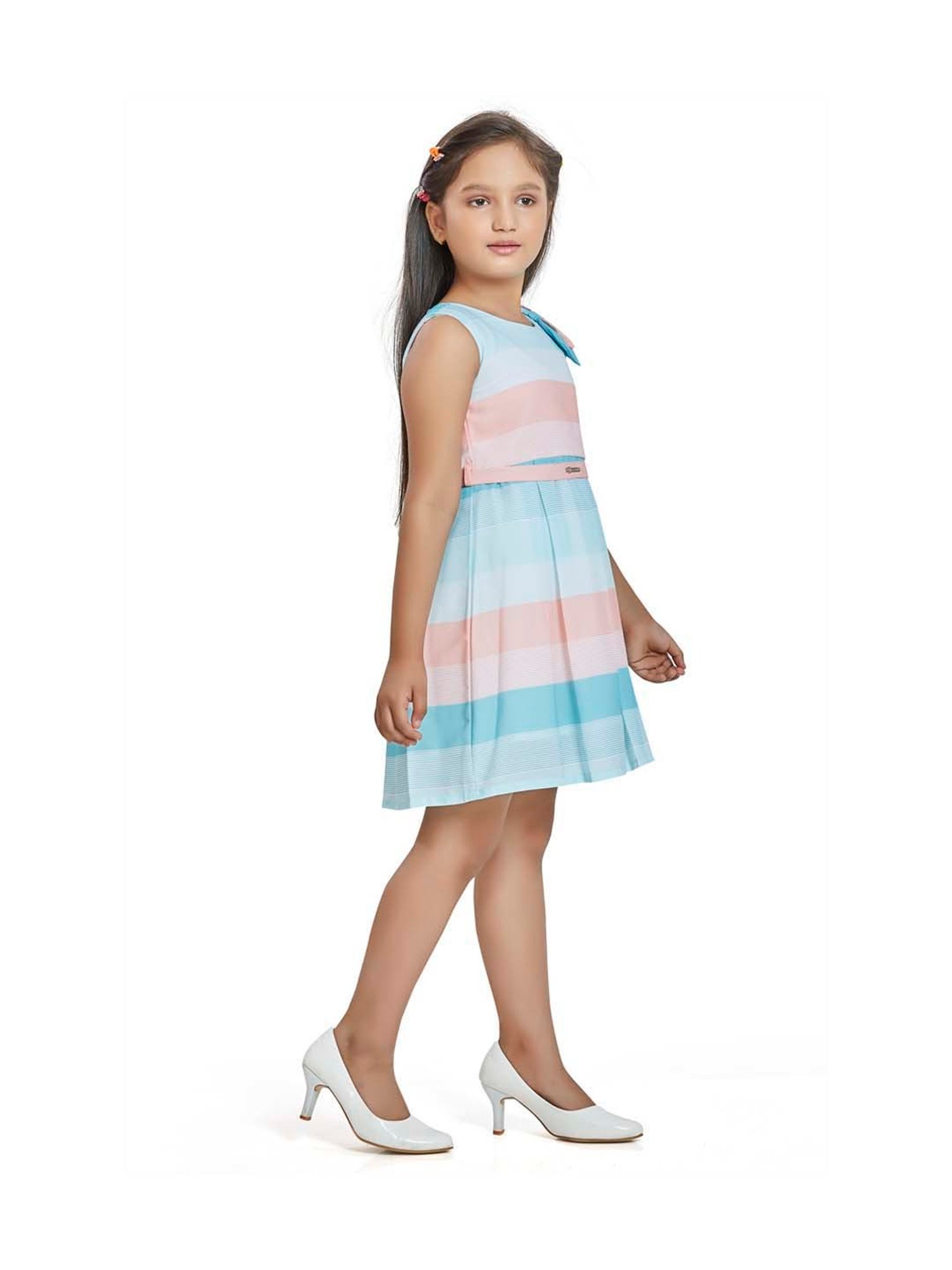 Peppermint Kids Peach & Blue Striped Dress