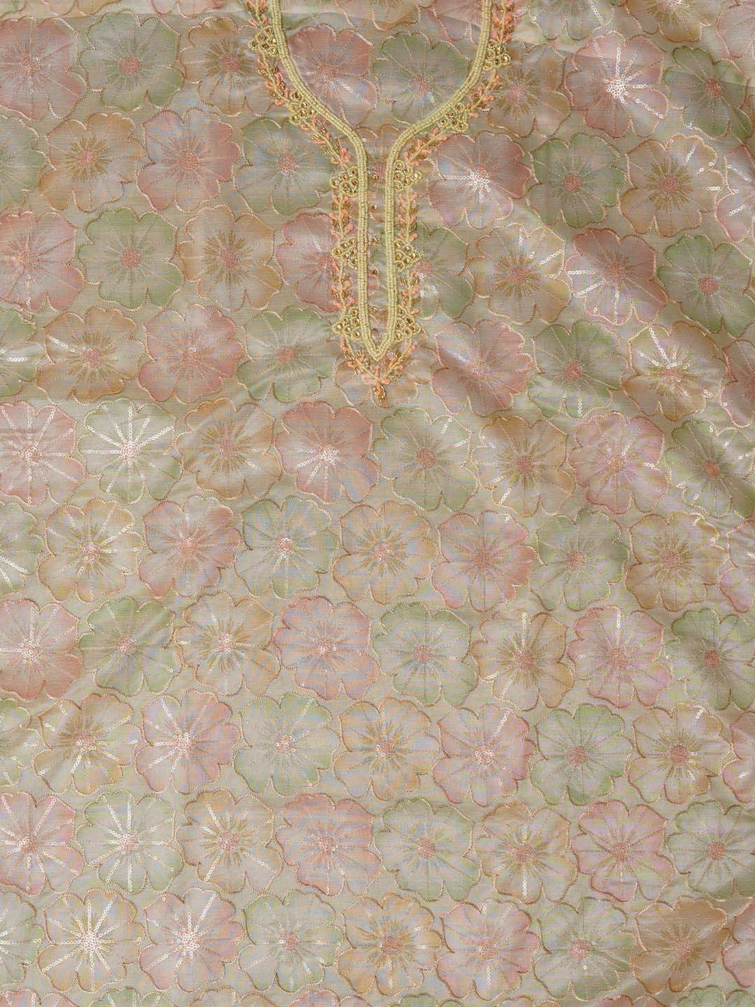 Jaipur Kurti Green & Pink Embroidered Unstitched Dress Material