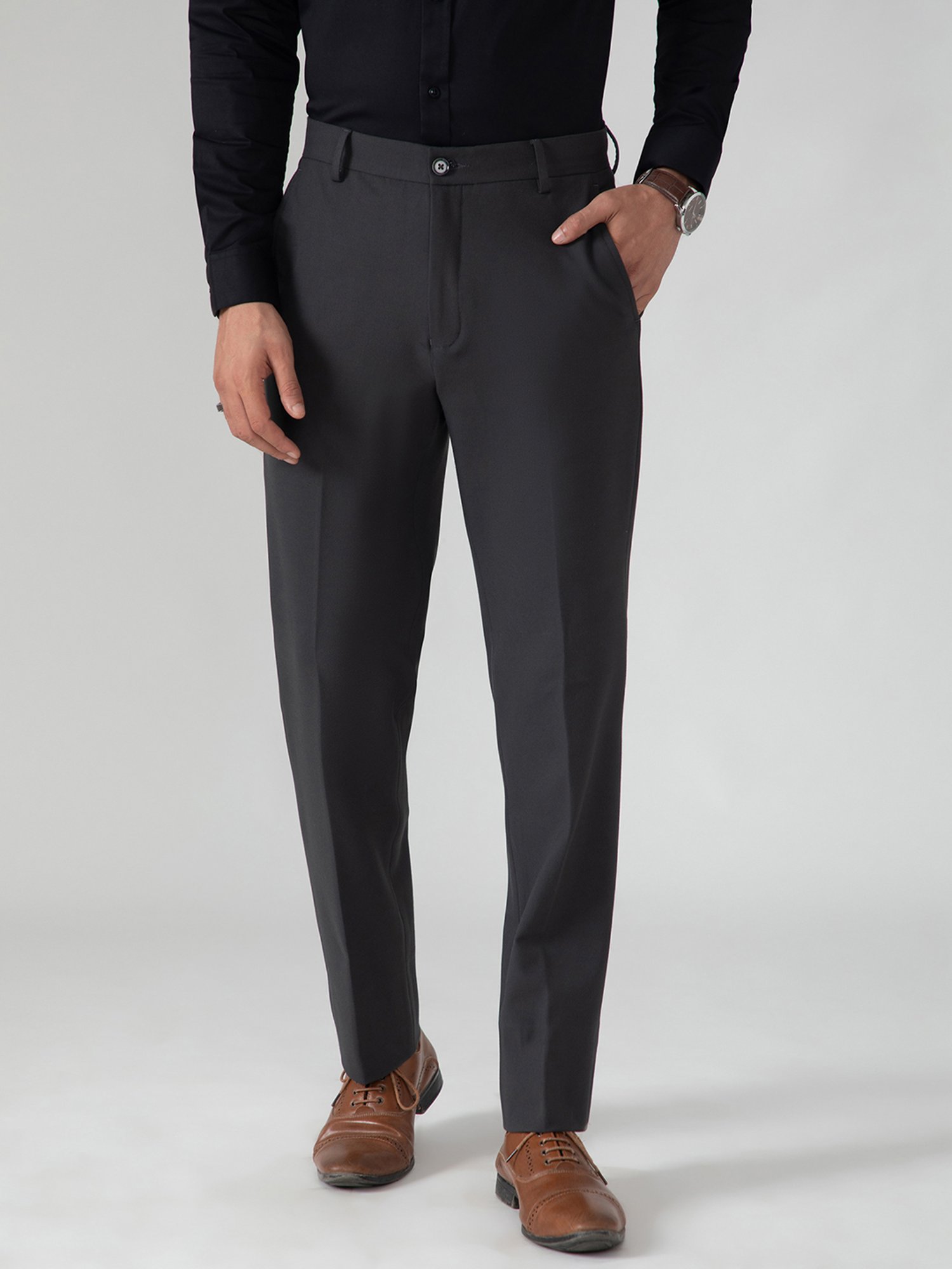 SUBTRACT Charcoal Slim Fit Flat Front Trousers