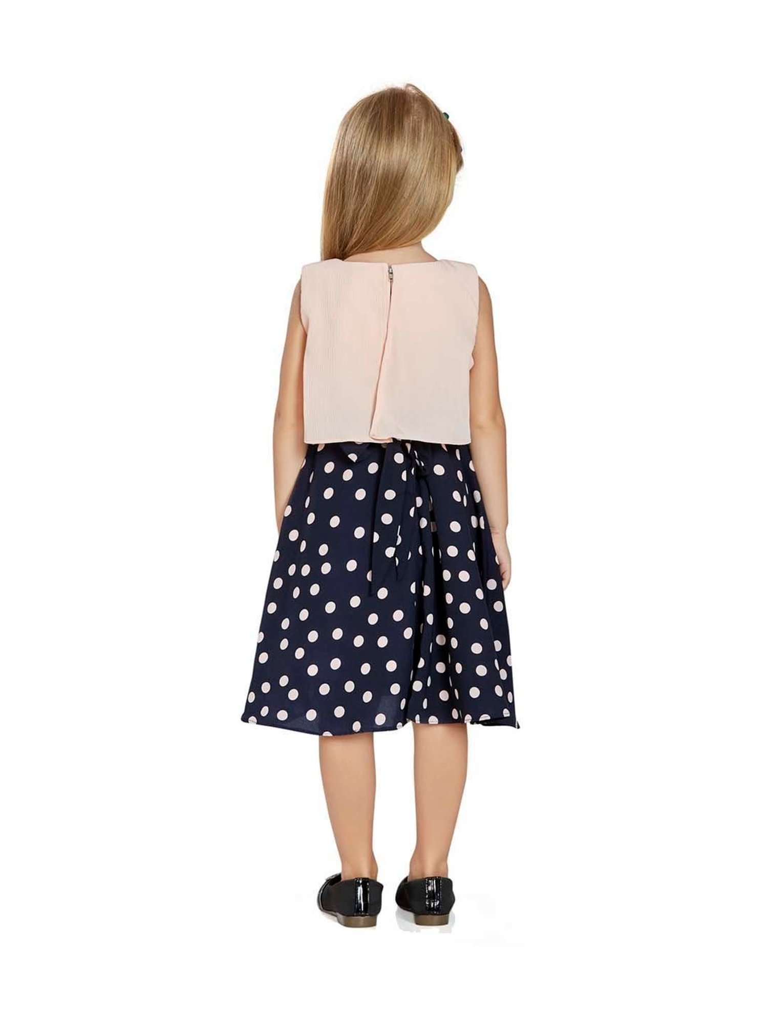 Peppermint Kids Peach & Navy Printed Dress