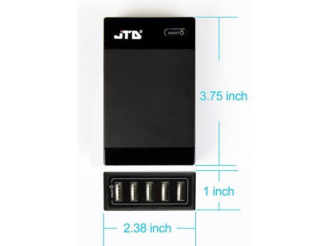 JTD &reg; 40W (5V8A) 5-Port High Speed Desktop USB Wall Charger Quick Charge with SMART POWERTM Technology for iPhone, iPad Air 2, Samsung Galaxy S6 / S6 Edge, Nexus, HTC M9, Nokia and More (Black)
