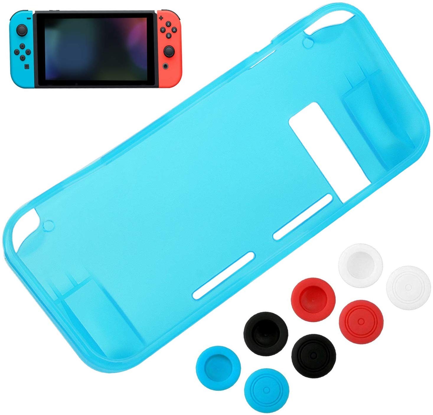 Protective Case Cover for Nintendo Switch Comfortable Soft TPU Grip Case and Ergonomic Anti-Scratch Shock-Absorption Cover for Nintendo Switch 2017 with 8 Thumb Grips Caps
