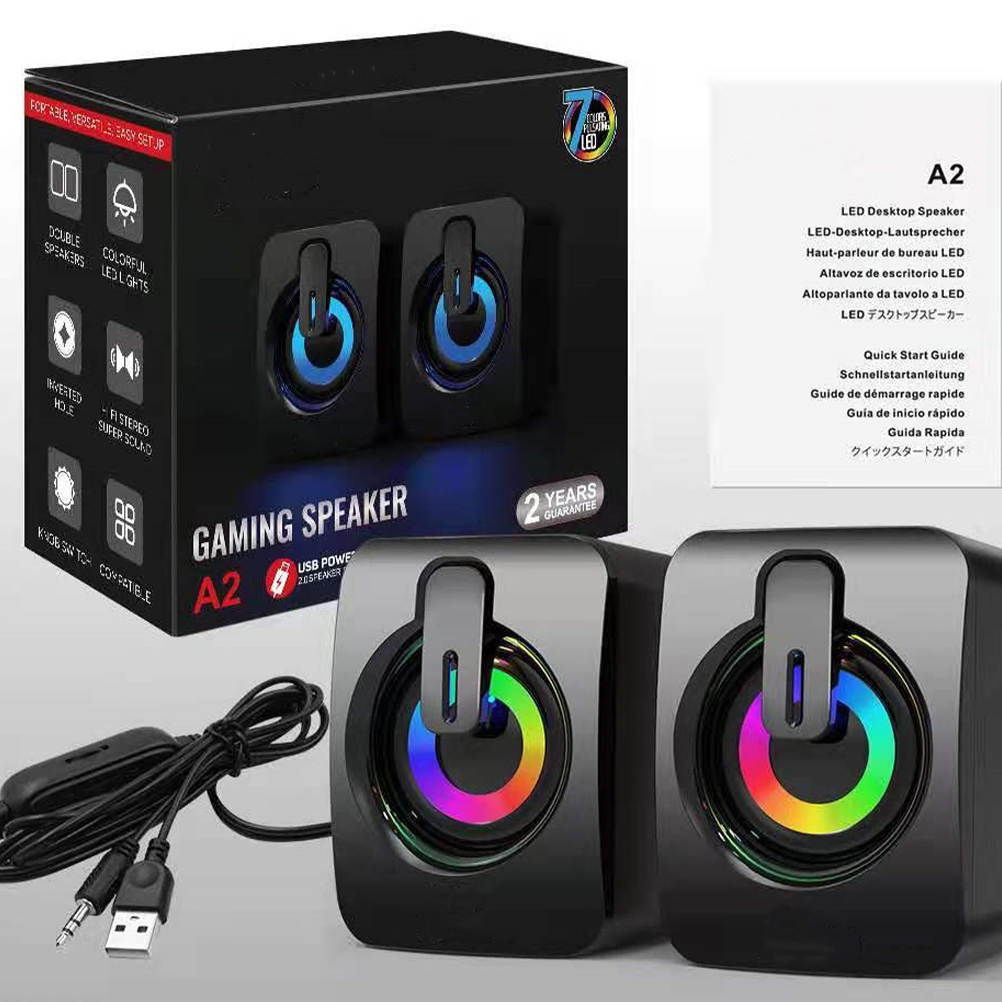 FRCOLOR  Computer Speaker Wired Desktop Luminous Game Mini Speaker With 3.5mm Audio Plug USB Colorful Light Speaker-Colorful Light Version