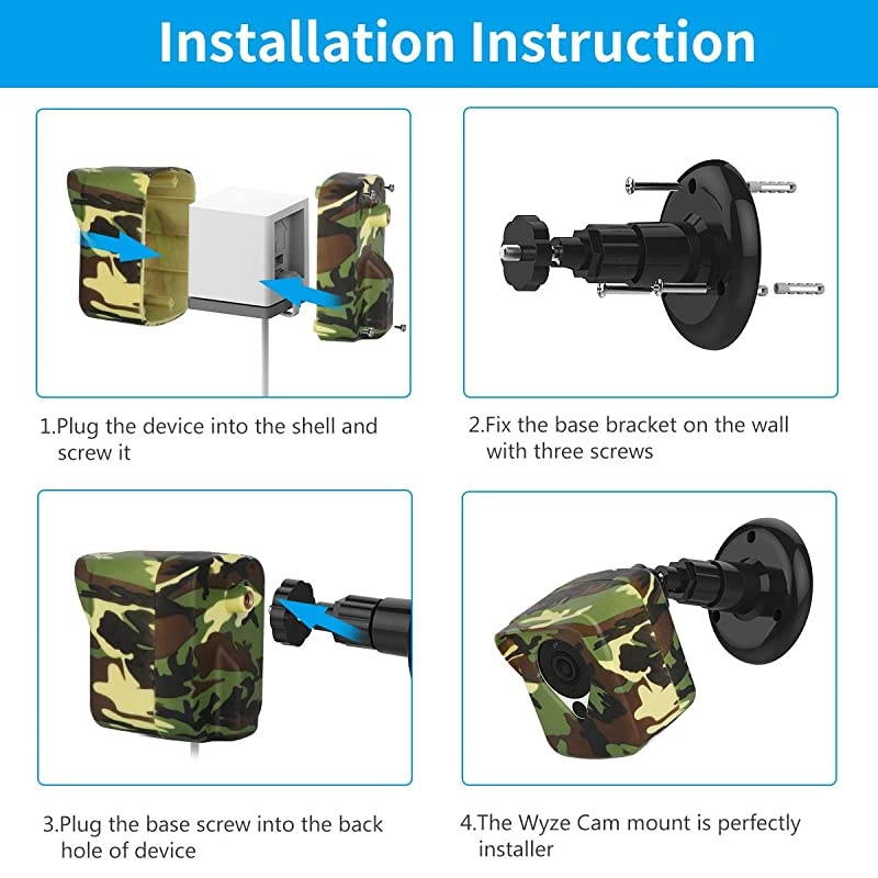 Wyze Cam Camera Wall Mount Bracket, Weather Proof 360 Degree Protective Adjustable Housing Mount and Cover for Wyze Cam V2 V1 and Ismart Spot Camera Indoor Outdoor (Black(3 Pack))