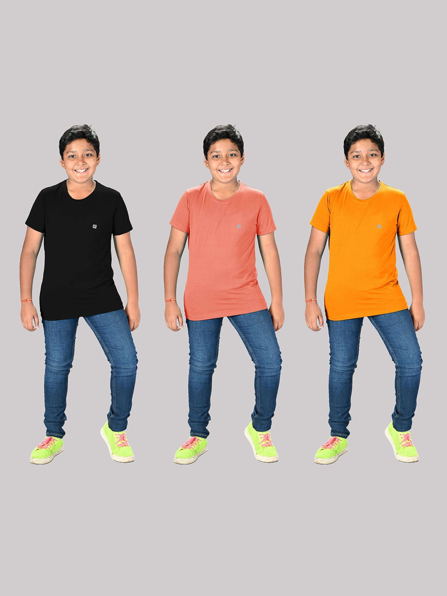 Lux Nitro Boys Orange Solid T-Shirt (Pack Of 3)