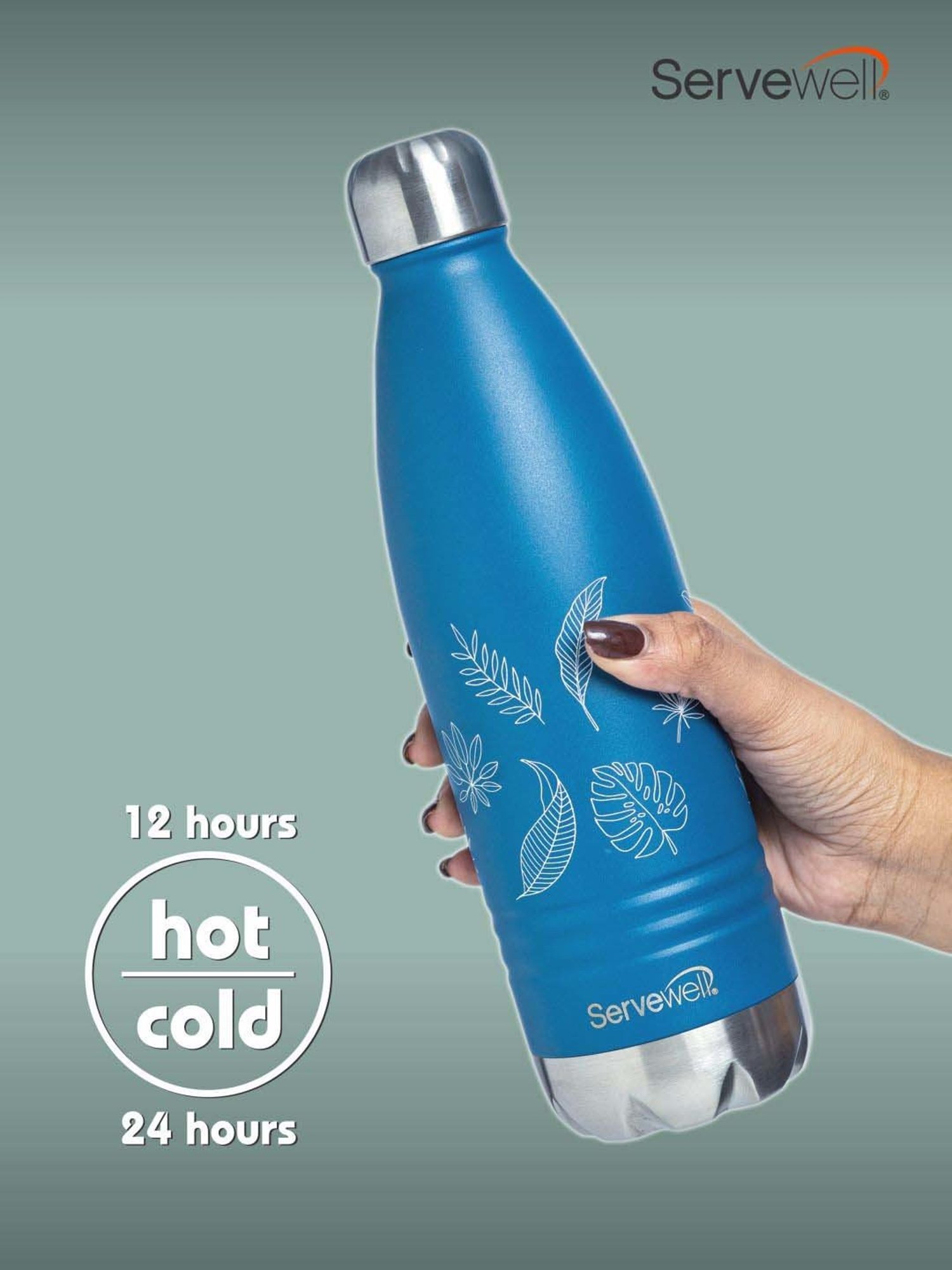 Servewell Indus Blue Stainless Steel Autumn Printed Vacuum Bottle (0.75 L)