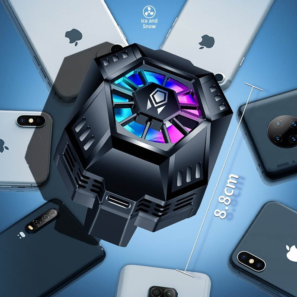 TakeIt Mobile Phone Cooler 3 Seconds Cooling Phone Radiator Semiconductor Heatsink with RAG Light Fan for Andoid Smartphone iPhone Gaming Lives Watch Videos