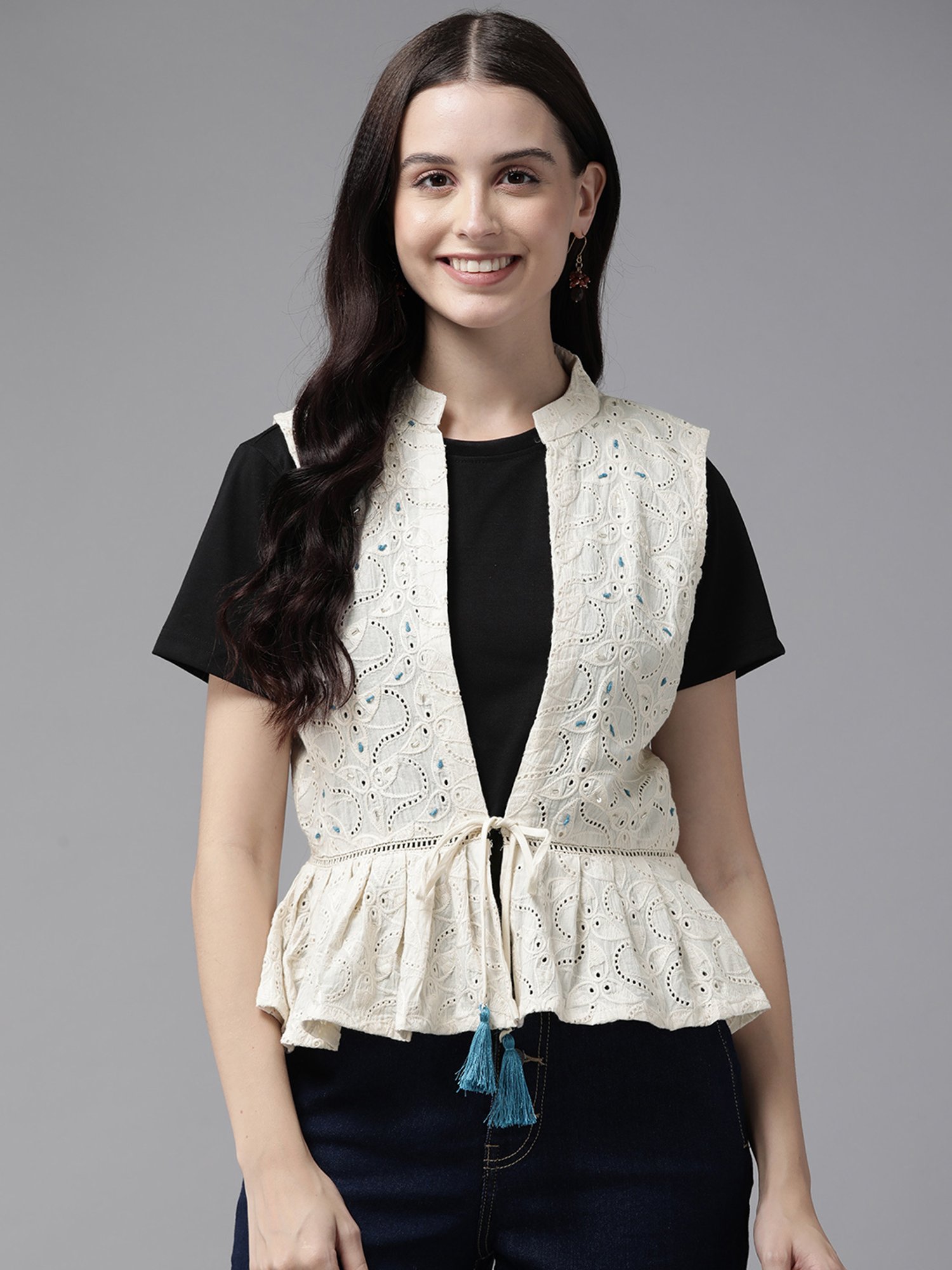 Aarika White Cotton Embroidered Shrug