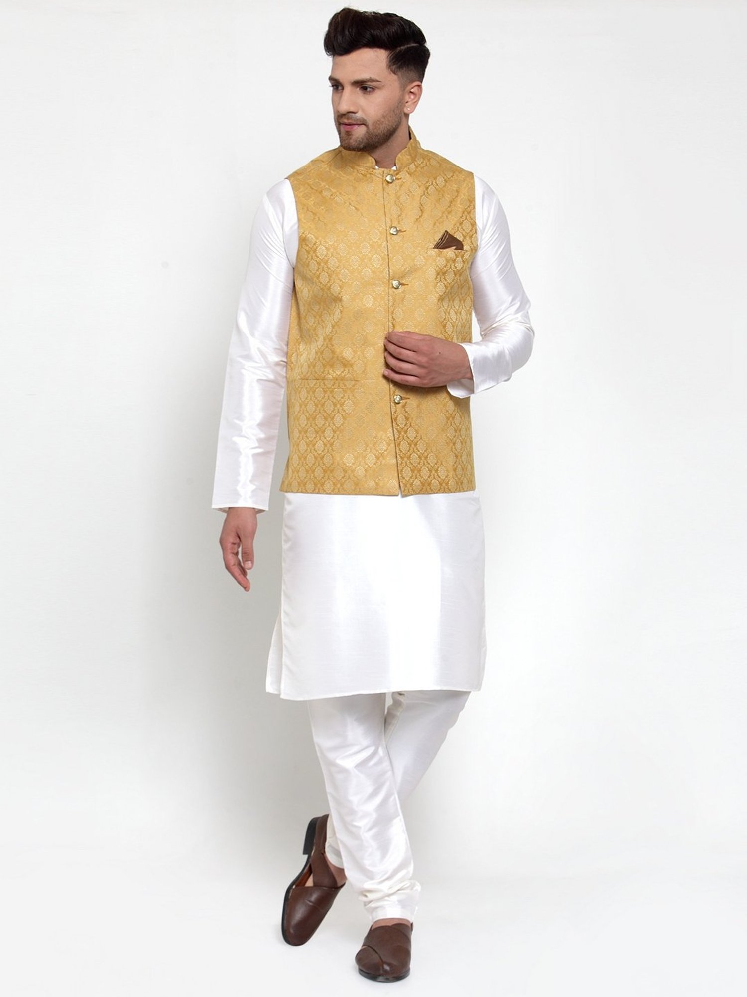 Jompers Gold Regular Fit Embroidered Nehru Jacket