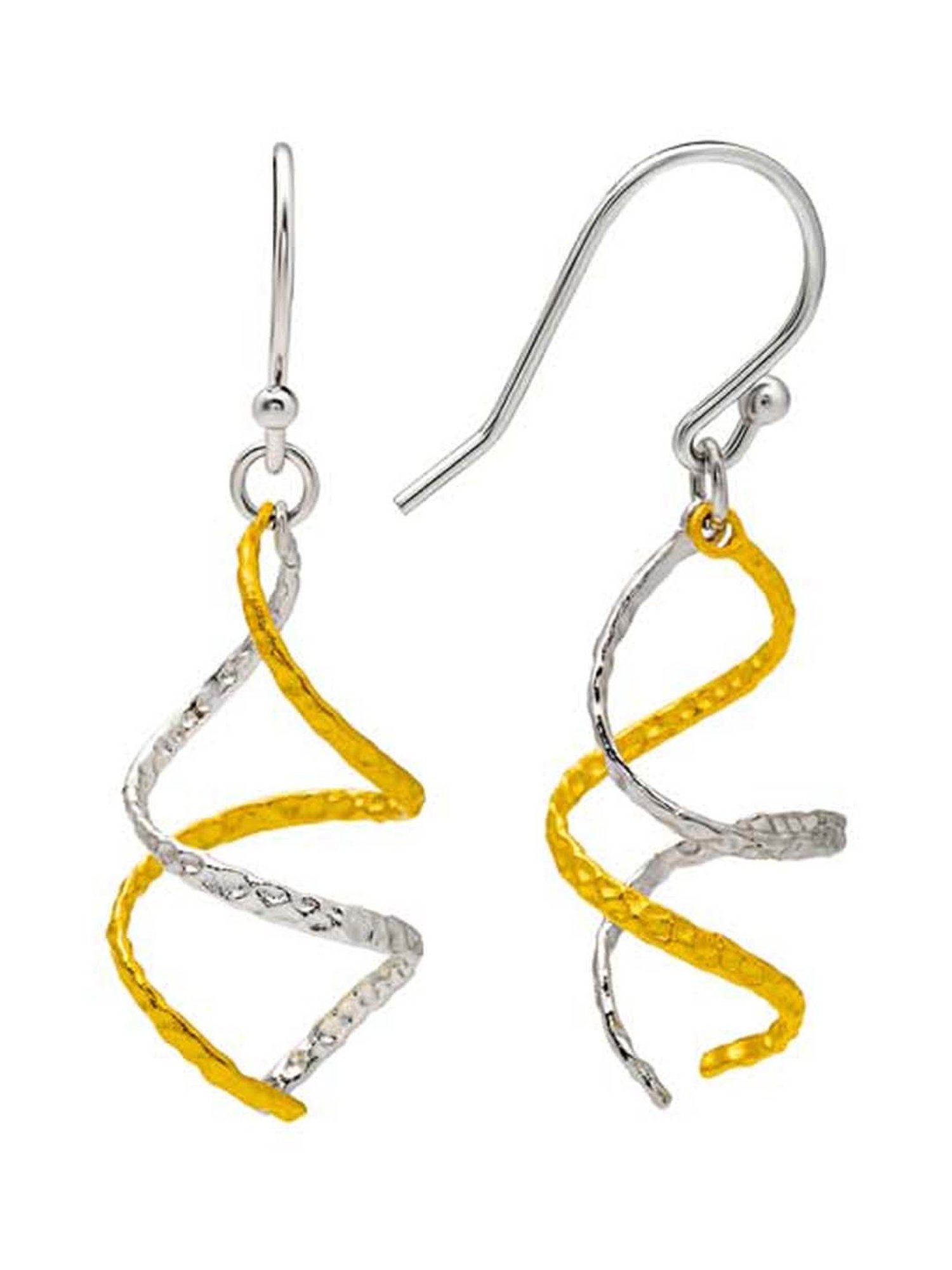 Silberry 925 Sterling Silver 18k Gold Plated Two Tone Silver Spiral Drop Earrings for Women