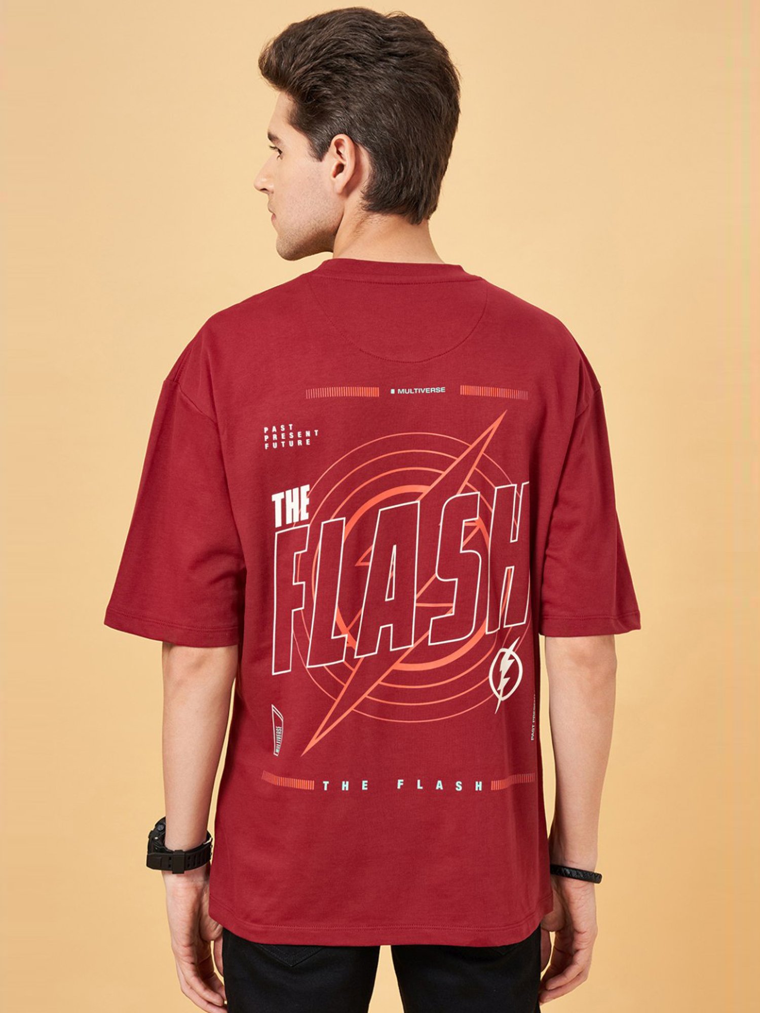 SF Jeans by Pantaloons Beet Red Cotton Regular Fit Printed T-Shirt