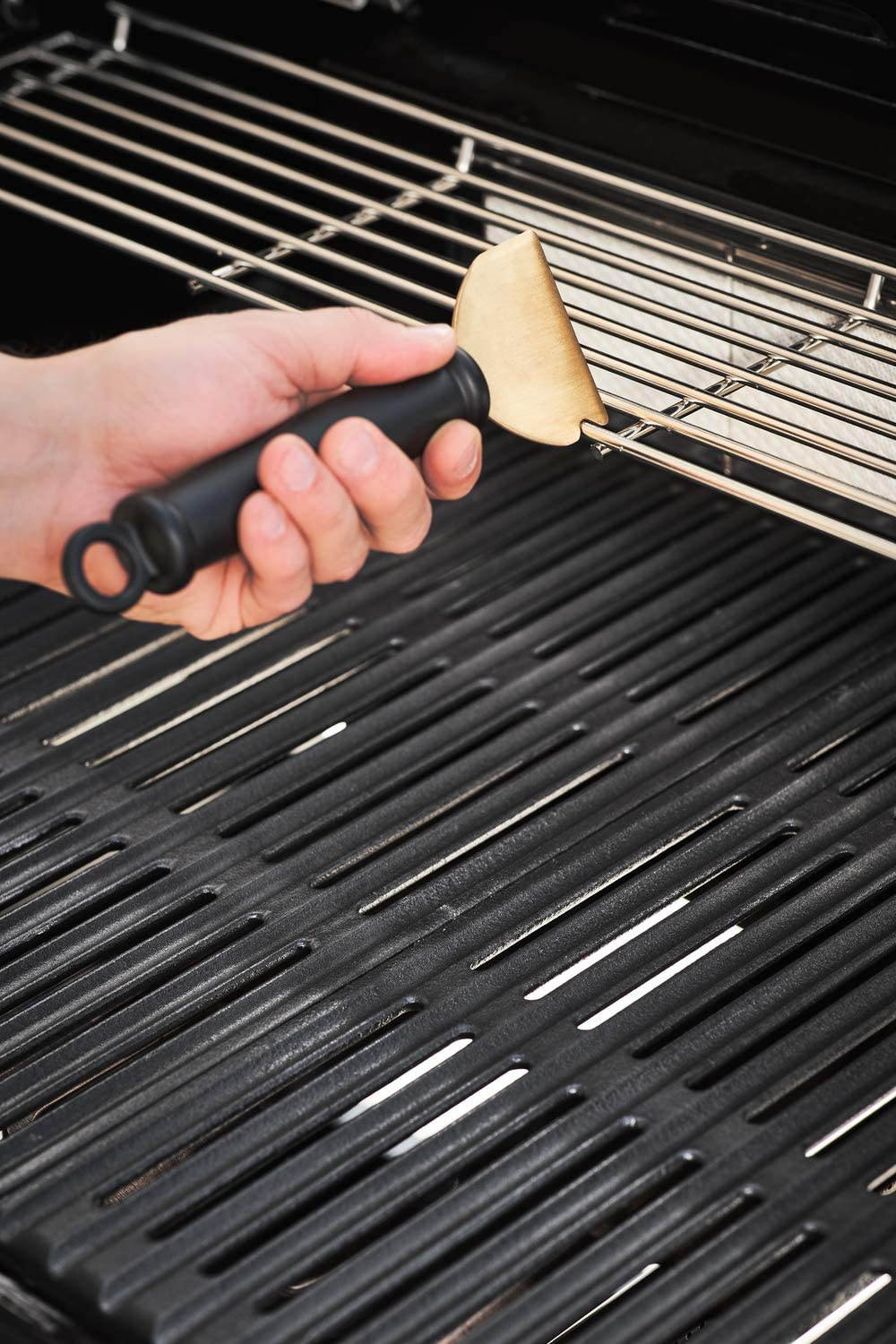 Rosle 25393 Universalschaber Scrap X Barbecue Scraper with Two-Sided Blade, Black/Brass Colour