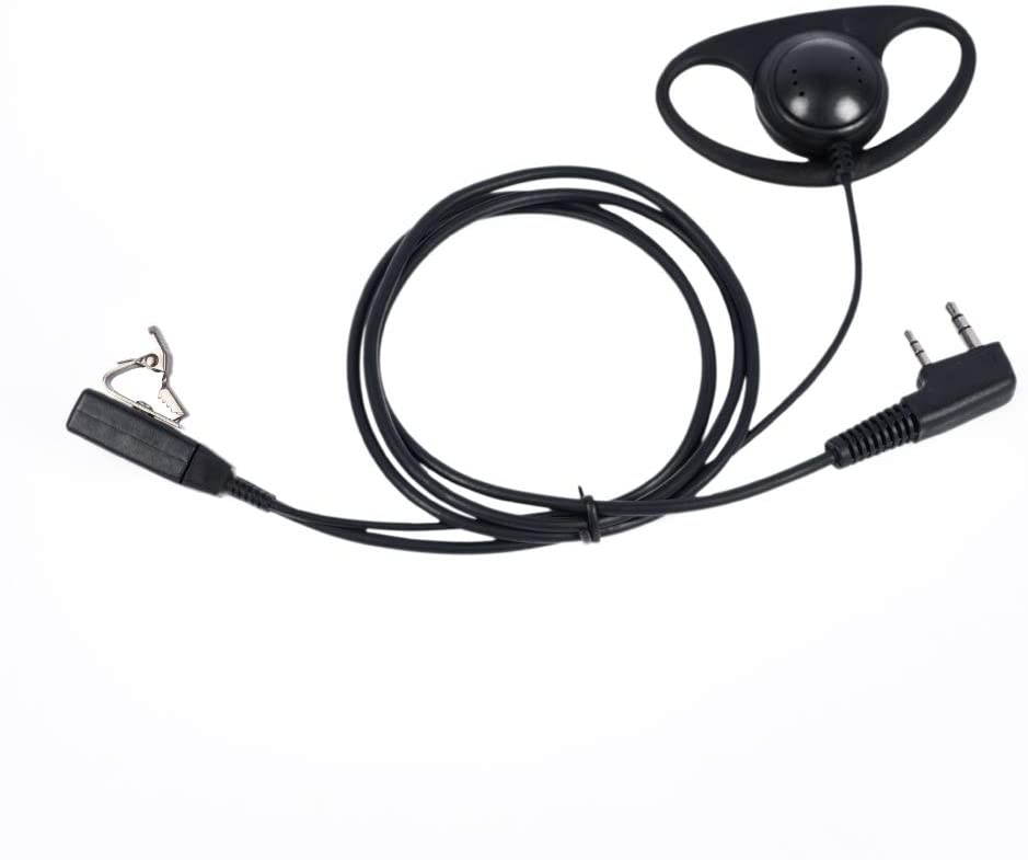 D Shape Earpiece Headset with Mic PTT Compatible with Baofeng UV-5R BF-888S BF-F8HP BF-F9 UV-82 UV-82HP UV-82C Kenwood TK-2107 TK-3107 Walkie Talkies Two Way Radio 2 pin (10 Pack)