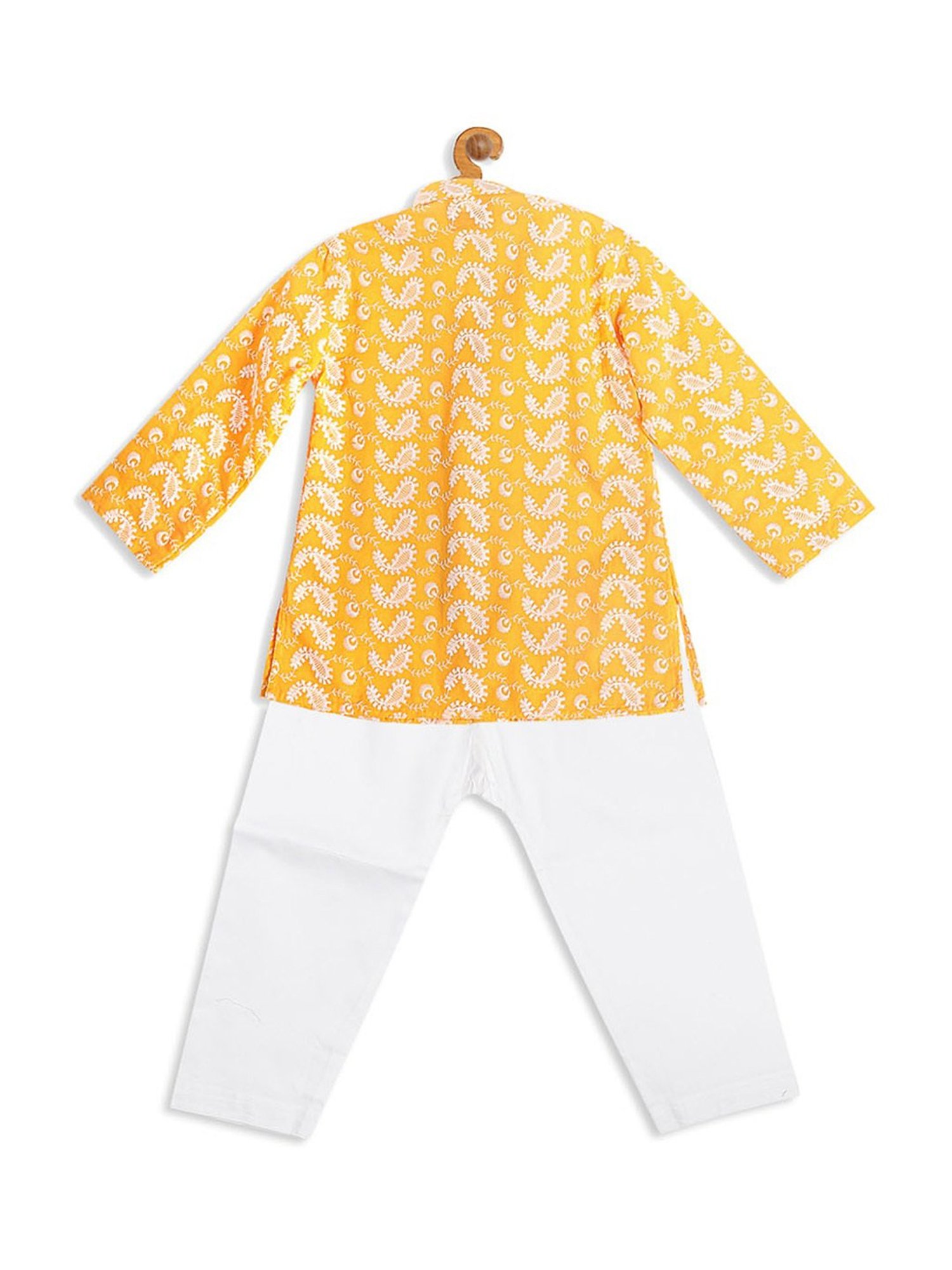 VASTRAMAY SISHU Yellow & White Cotton Embroidered Kurta Set