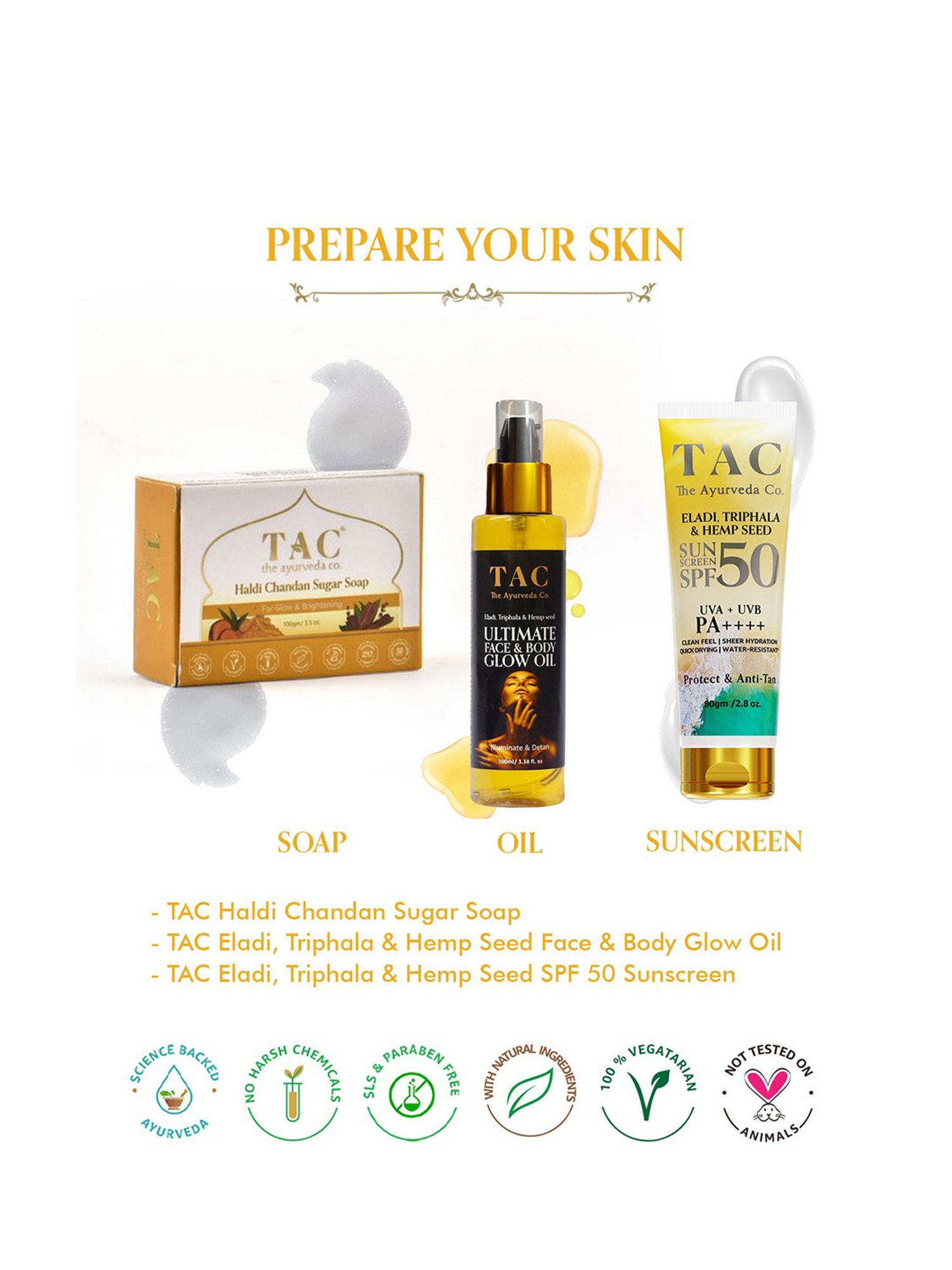 TAC - The Ayurveda Co. Yellow Sandalwood Soap for Men & Women - Pack of 3