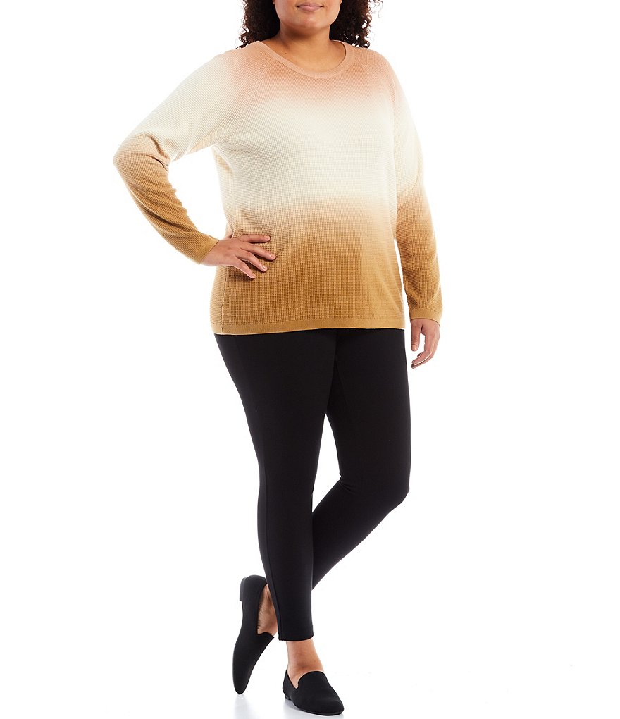 Ruby Rd. Plus Size Ombre Striped 3/4 Sleeve Button Front Long Cardigan