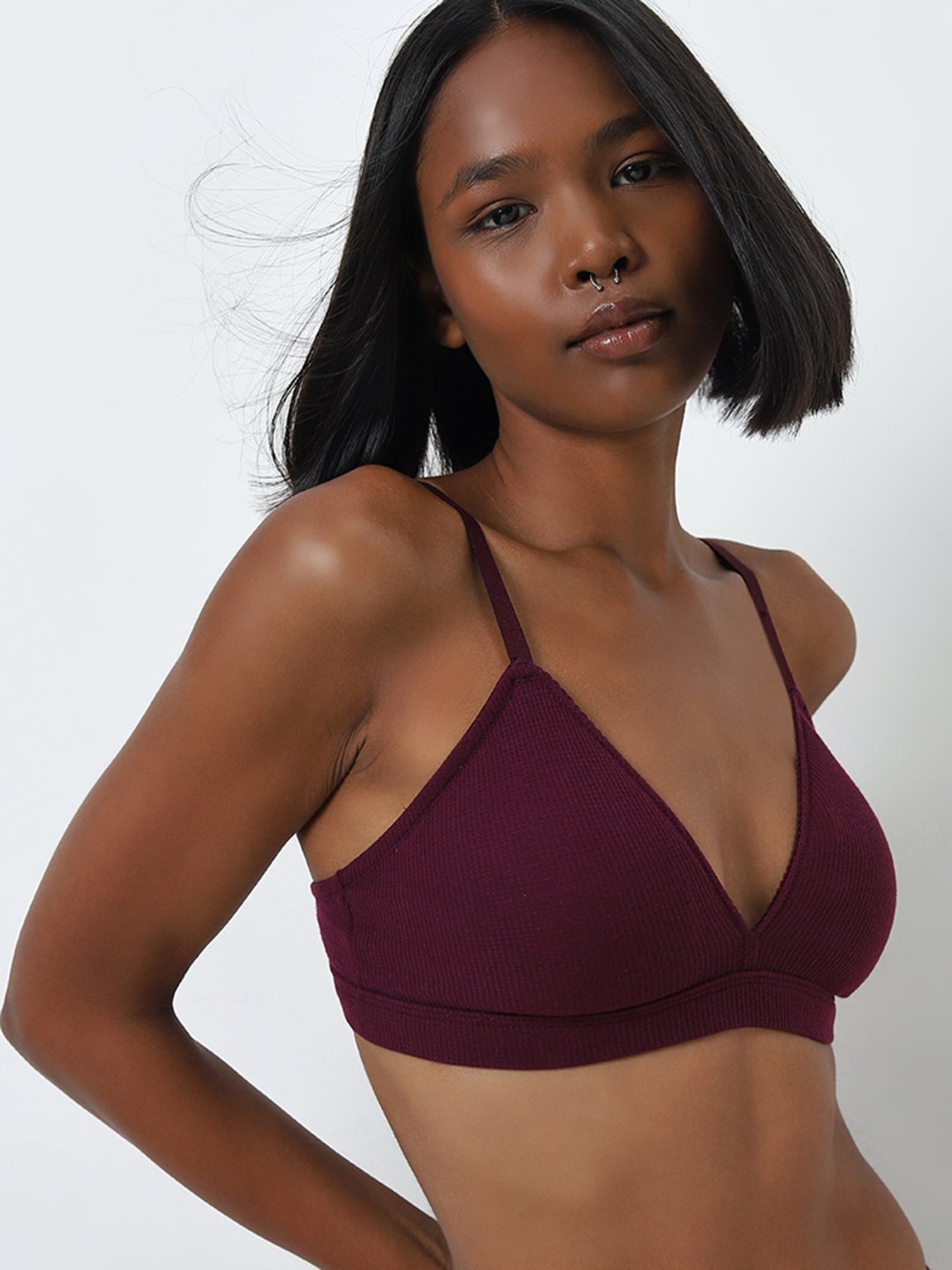 Superstar by Westside Purple Waffle Textured Padded Cotton Bra