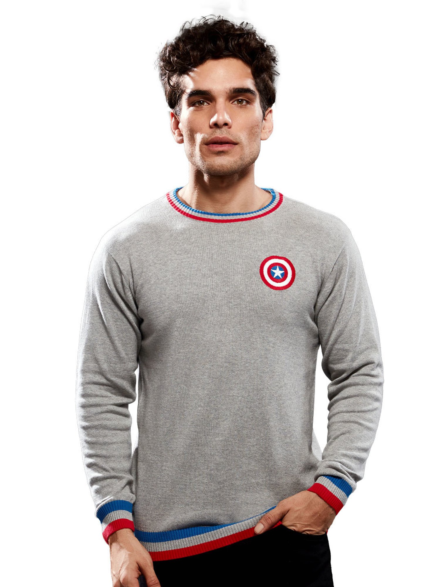 The Souled Store Grey Captain America Logo Sweater