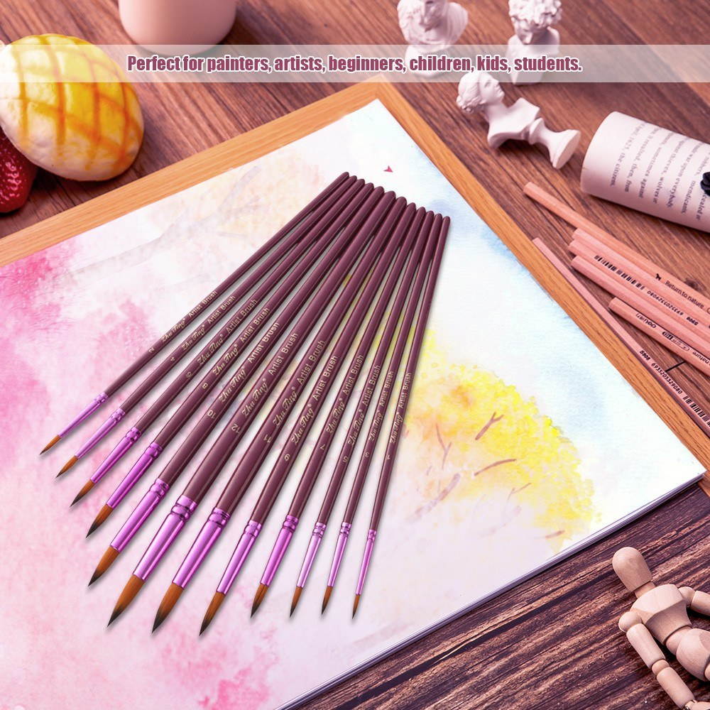 Professional 12pcs Round Pointed Tips Paint Brush Set