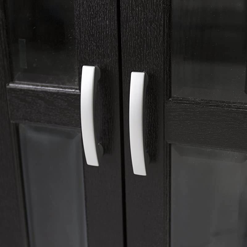 Edison 4 Tier Shelf Living Room Storage Tall Bookshelf Cabinet Doors Home Office Tower Media Organizer 41 Inch Black