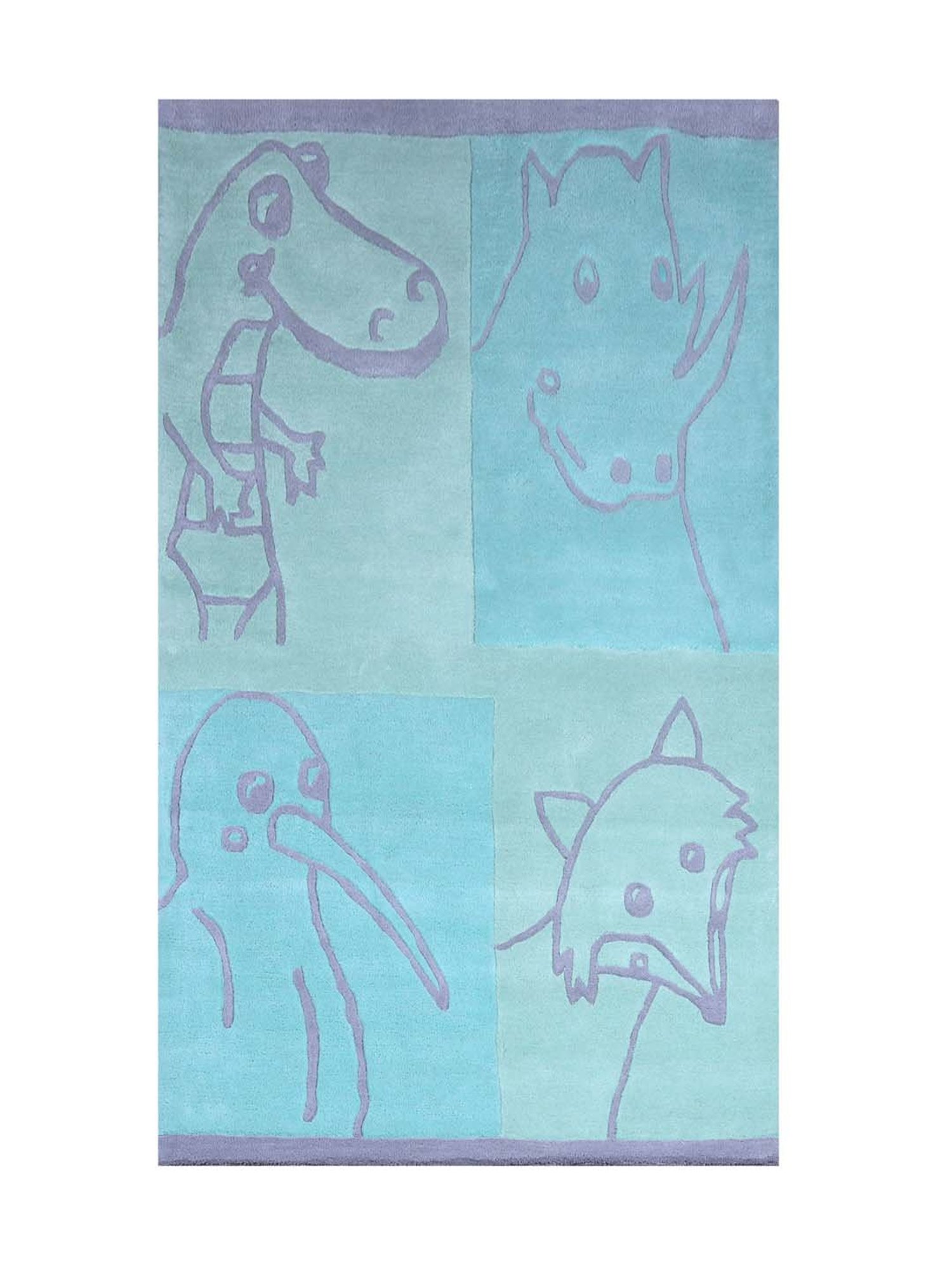 Pequra Blue Aquatic Animal Cartoon Hand Tufted Wool Kids Carpet - Set of 1