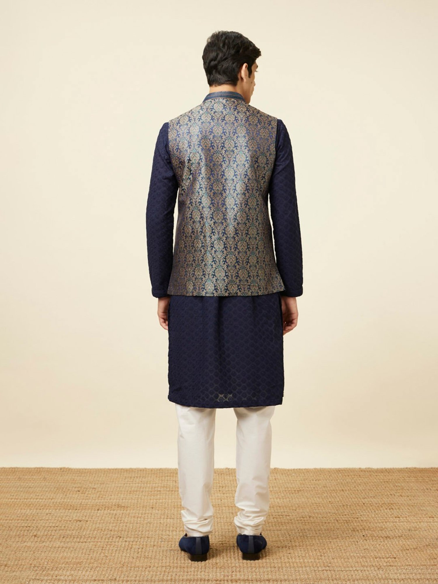 Manyavar Navy Regular Fit Embroidered Nehru Jacket