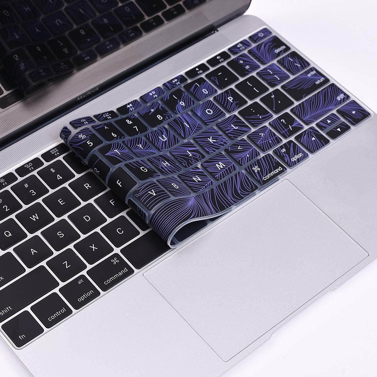 Case Star Feather Series Silicone Keyboard Cover Skin for Apple Macbook 12 Inch Retina Display A1534 (Purple Feather/Black Color)