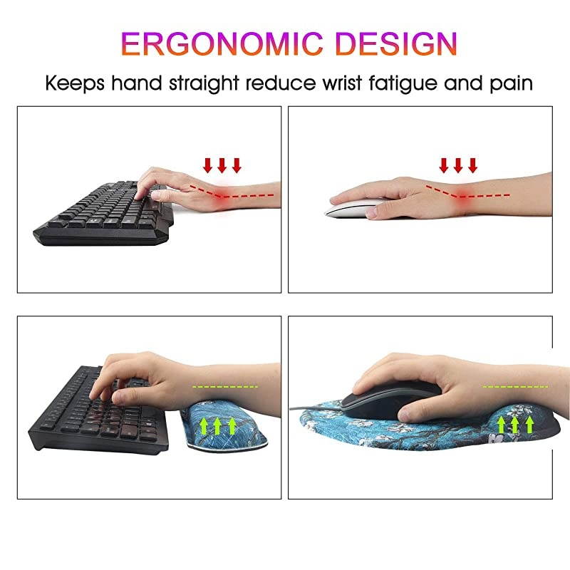 Rest Keyboard Pad Computer Keyboard Accessory Memory Foam Anti-Slip Gaming PC Ergonomic Hand Pad Full Size Stitched Edges (KS-1600)