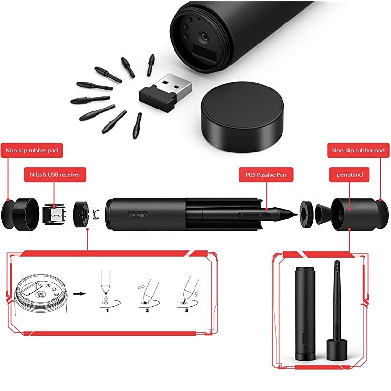 Deco 03 Wireless 2.4G Digital Graphics Drawing Tablet Drawing Pen Tablet with Battery-Free Passive Stylus and 6 Shortcut Keys (8192 Levels Pressure) 10x6 Inch