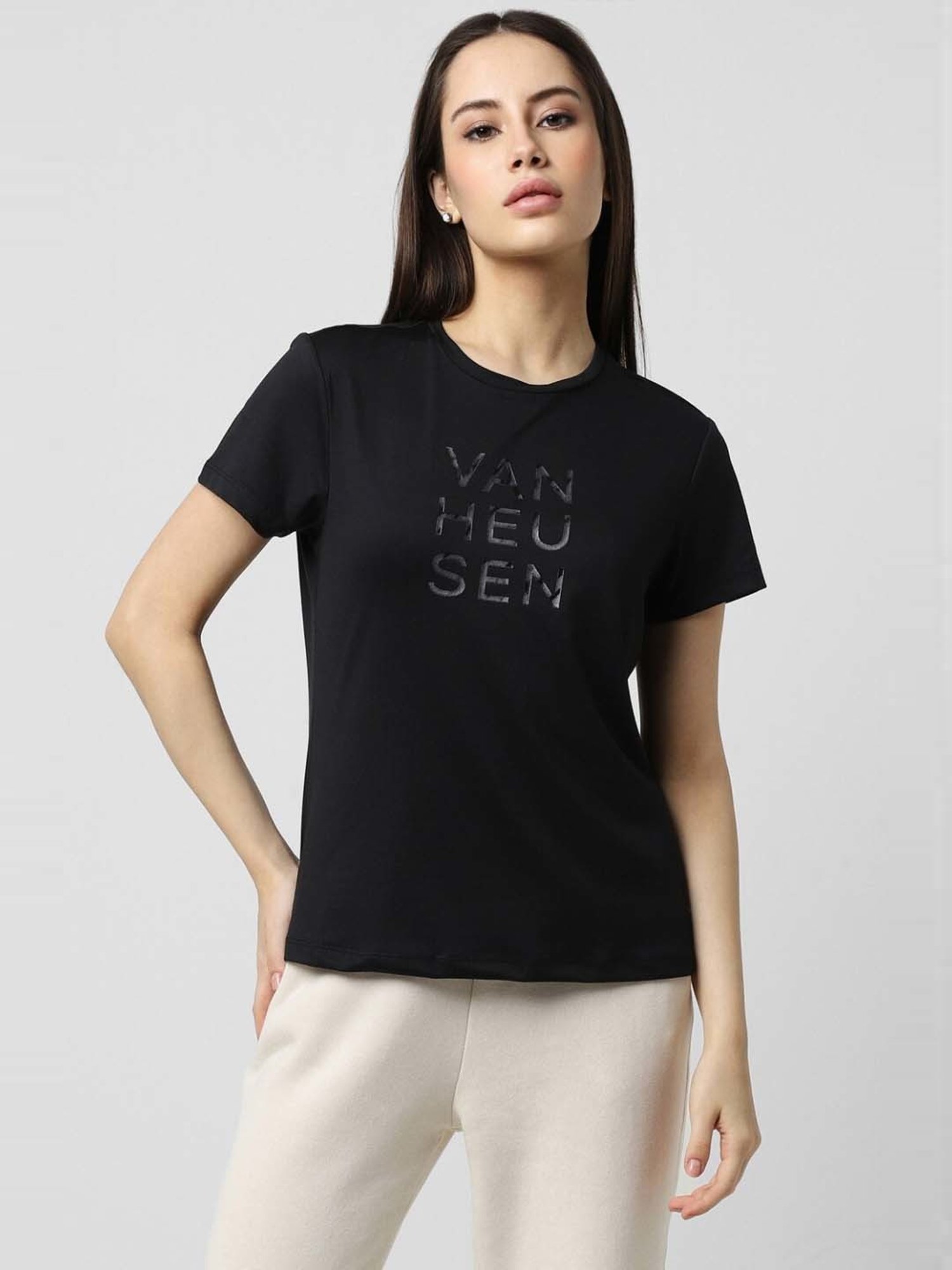 Van Heusen Black Printed T-Shirt