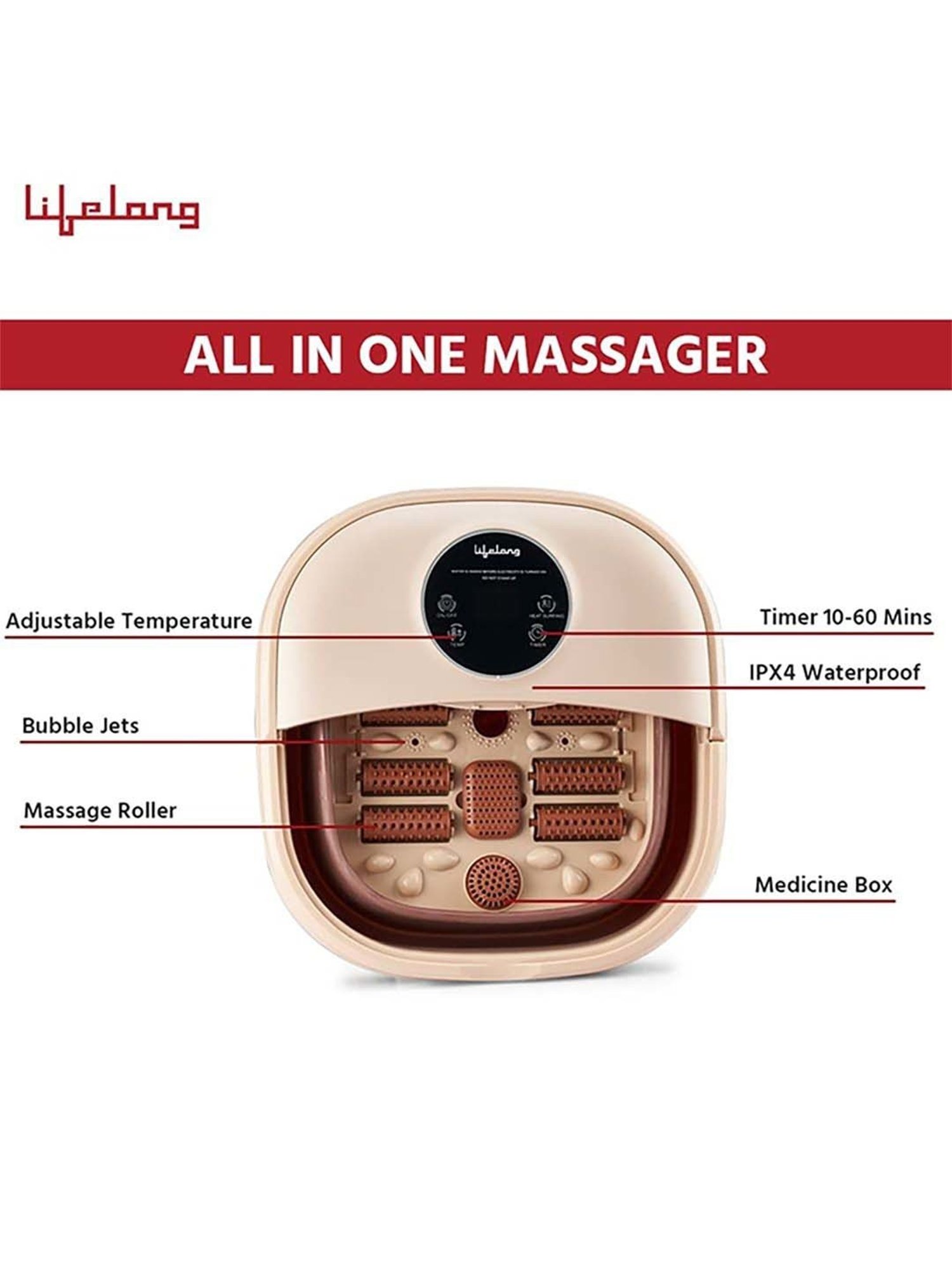 Lifelong LLM378 Electric Foldable Foot Spa Massager (Brown)