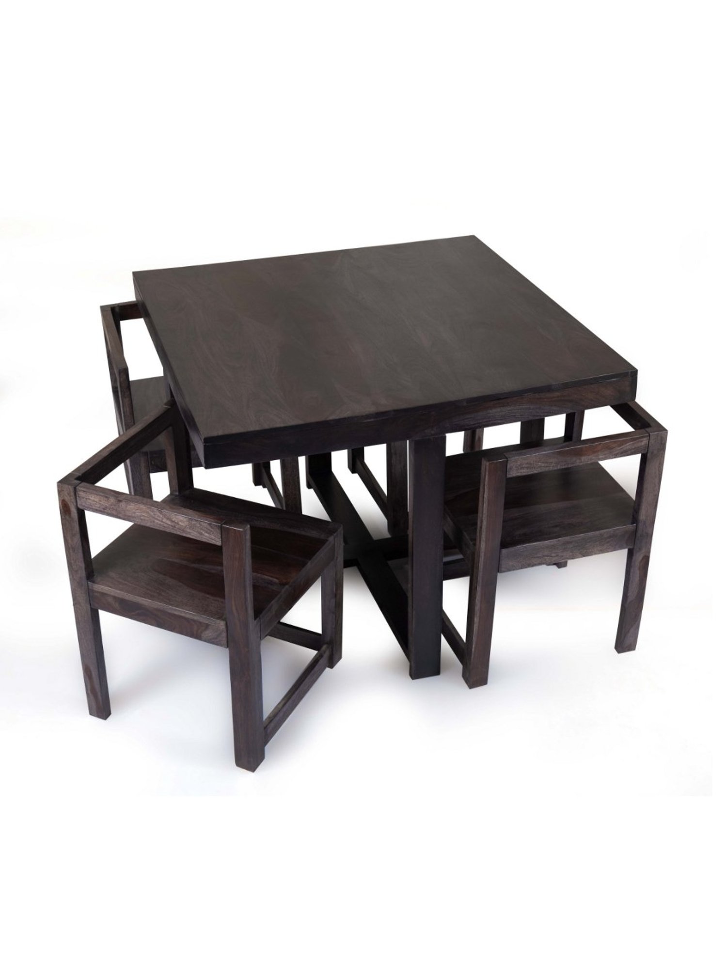 Ikiriya Kingston Printed Brown & Blue Wood 4 Seater Dining Table Set Teak Finish