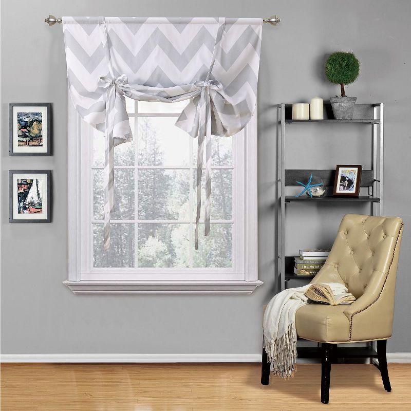 Regal Home Collections Metallic Chevron Tie Up Curtain Shade - 42 in. W x 63 in. L, Silver/White