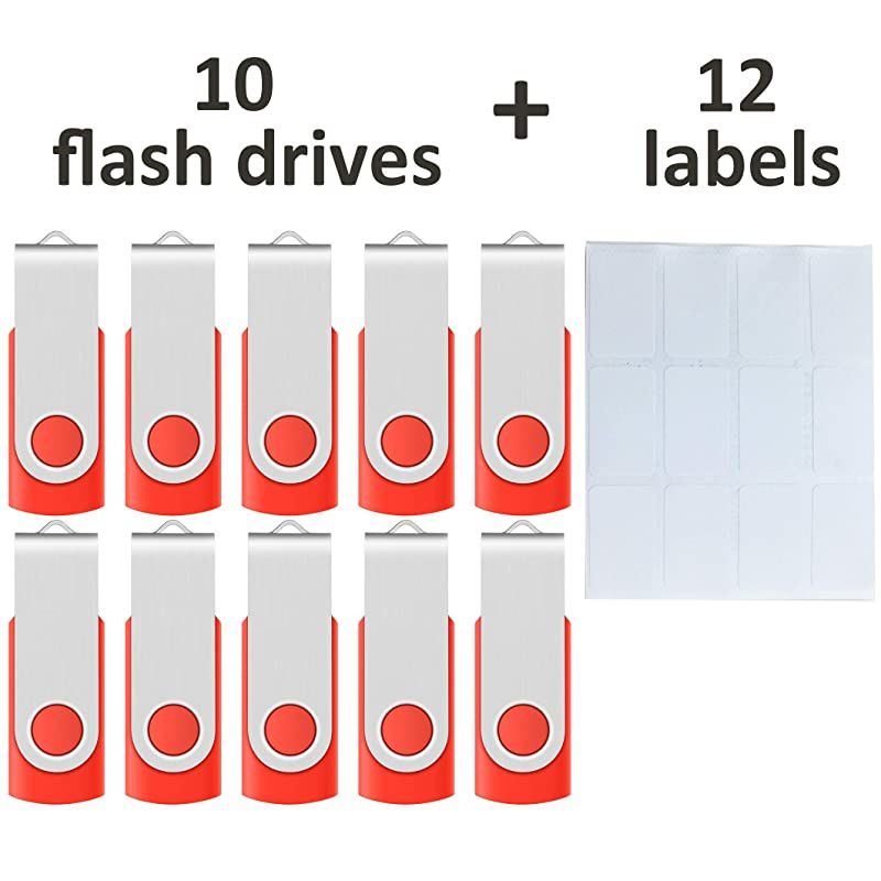 Red USB Flash Drive 16GB USB20 Memory Stick 10 PCS Thumb Drive Bulk Jump Drive Zip Drives with Led Indicator Plus 12 Removable Mark Labels 16 GB Red 10 Pack