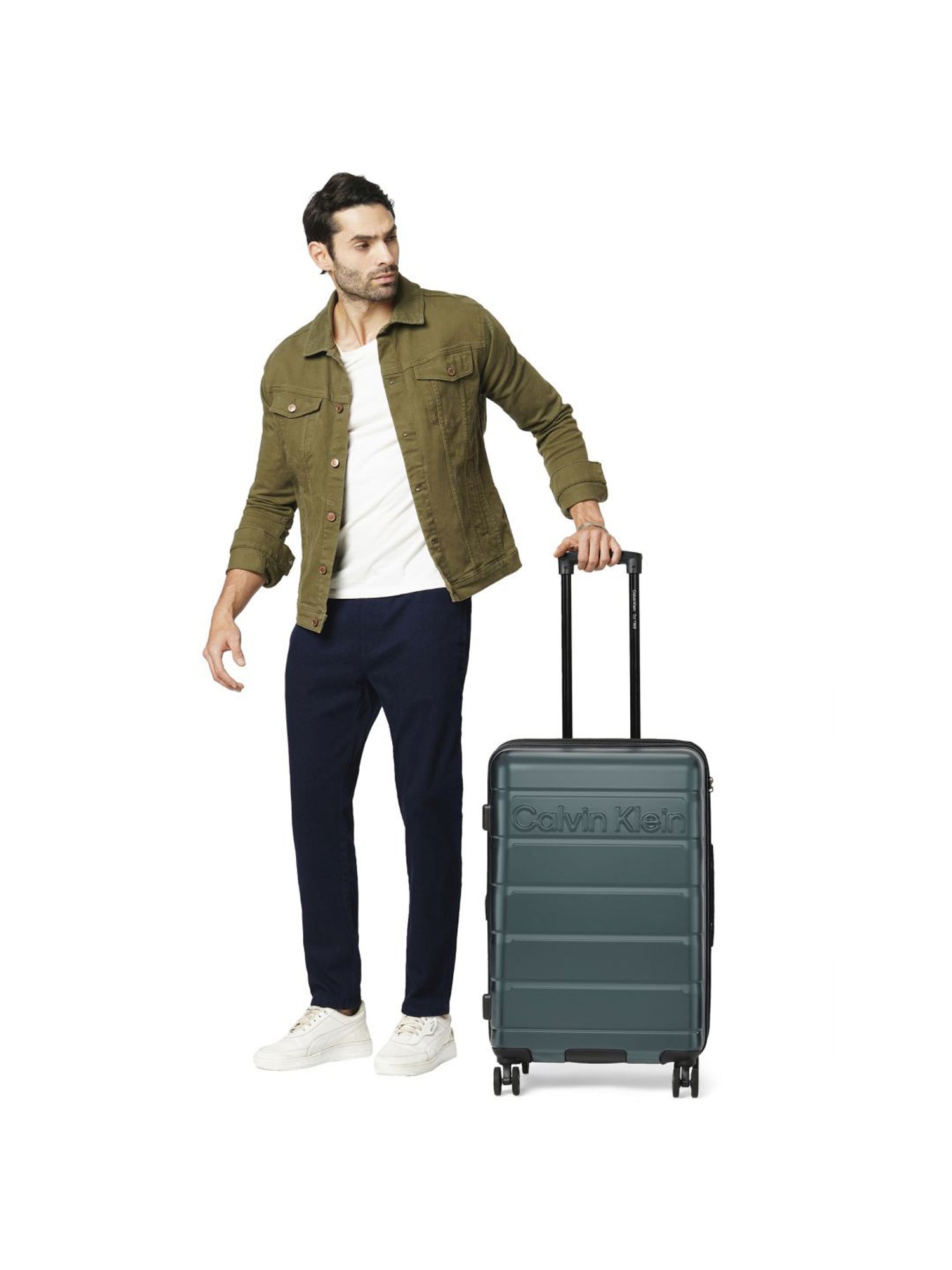 Calvin Klein Ridge-Line Pearlized Sage Textured Hard Cabin Trolley Bag - 66 cm