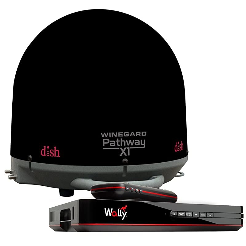 PA2035R Pathway X1 Automatic Portable Truck Satellite TV Antenna with DISH Wally Receiver Bundle (Trucking Satellite Antenna, Optional Mounts) - Black