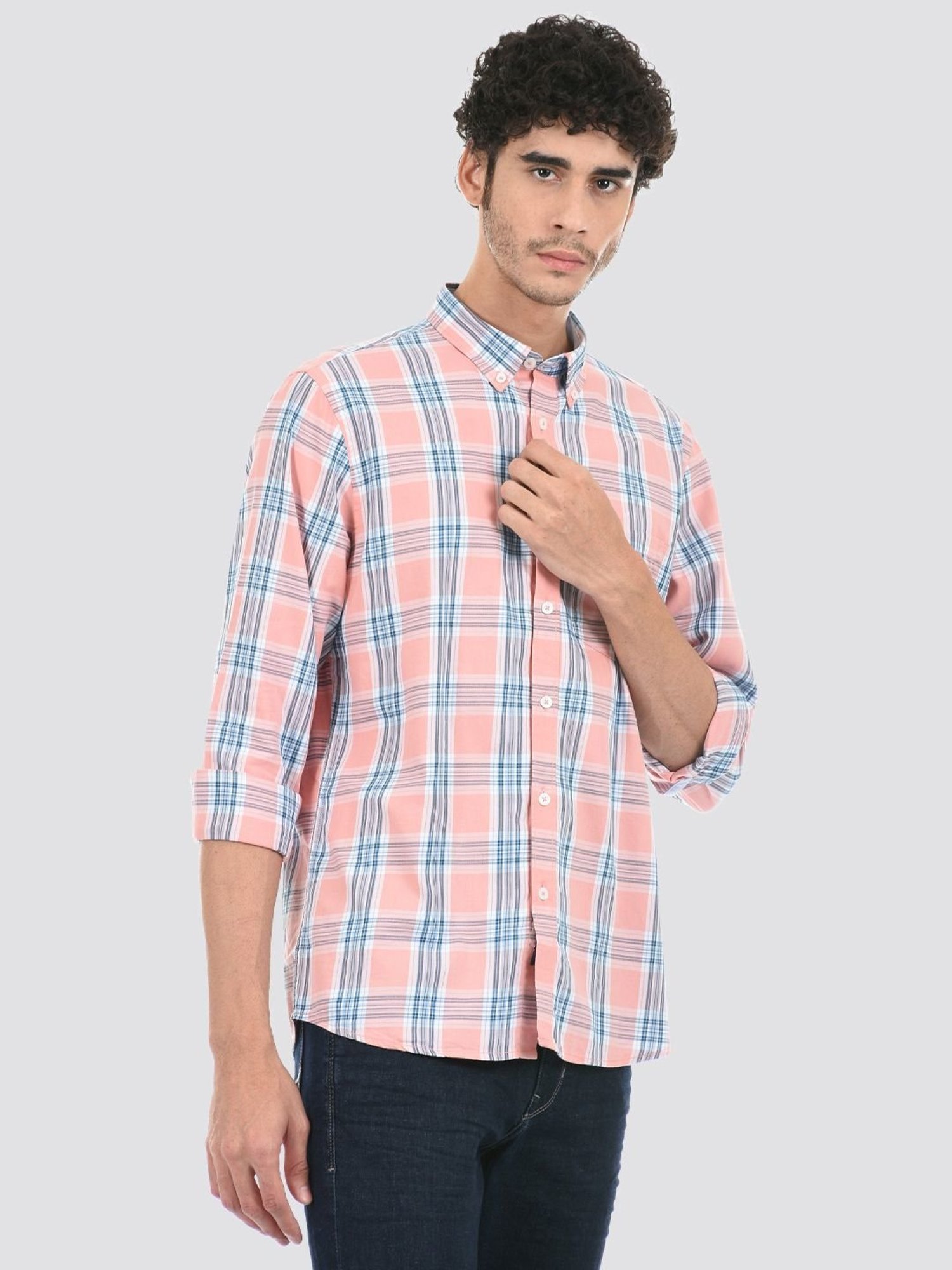 London Fog Pink Regular Fit Checks Shirt