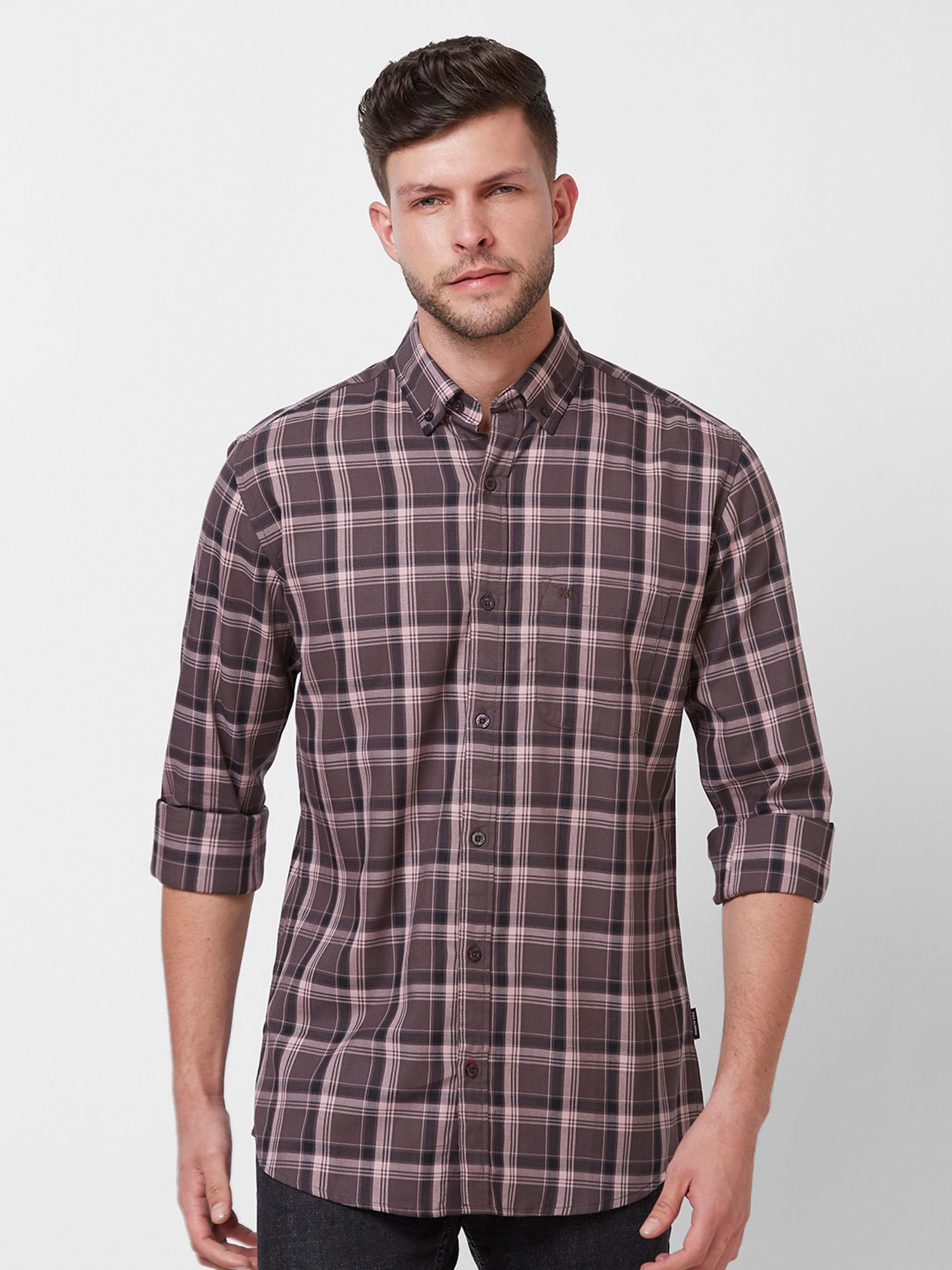 Kenneth Cole New York Purple Slim Fit Check Cotton Shirt