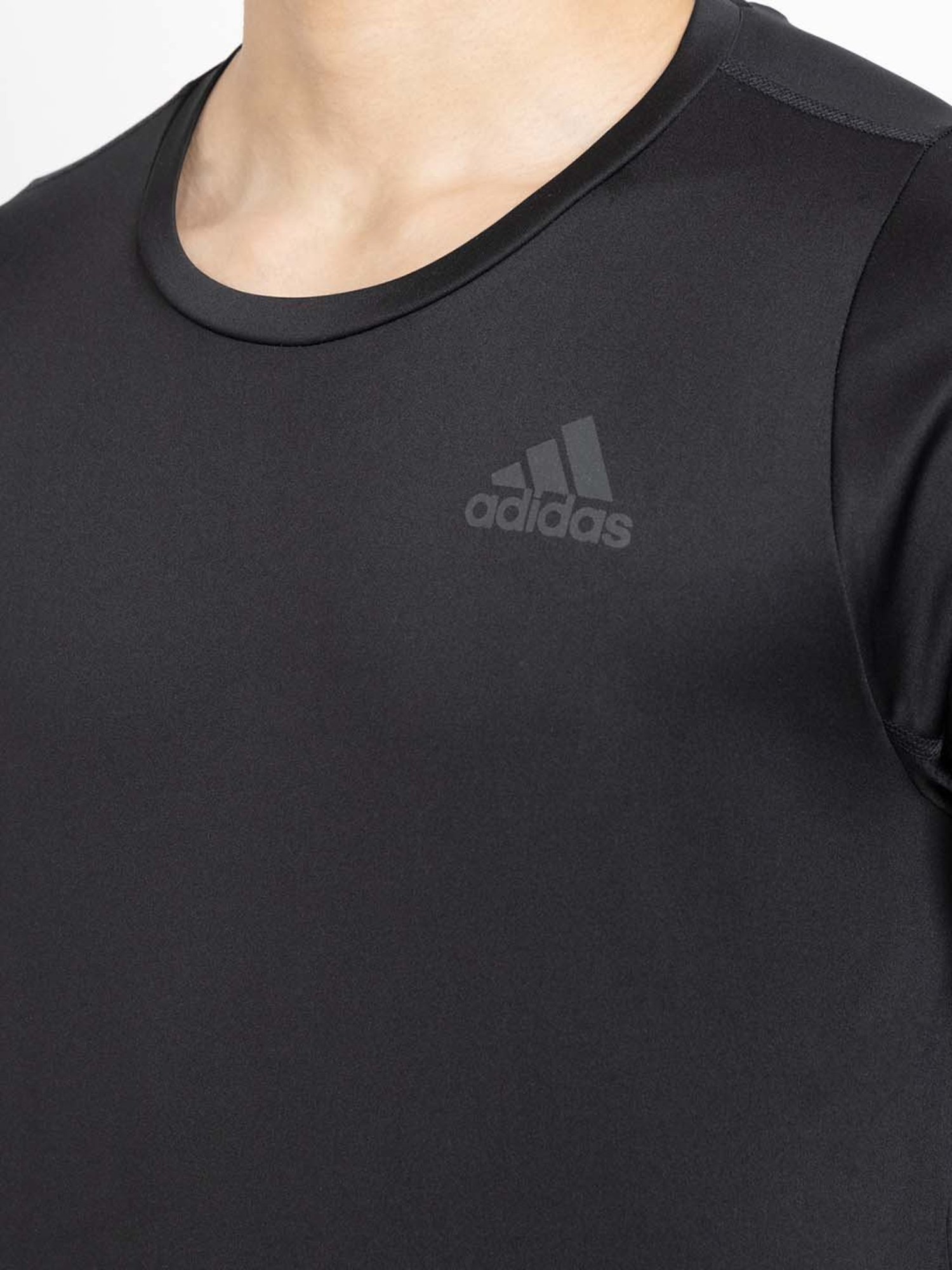 adidas Black Striped Round Neck T-Shirt