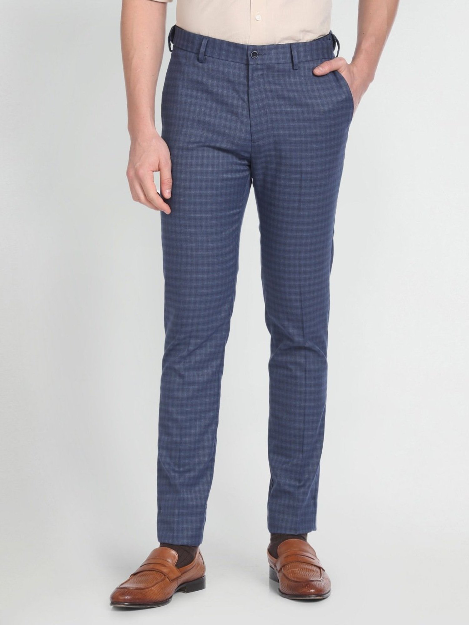 Arrow Newyork Blue Slim Fit Checks Trousers