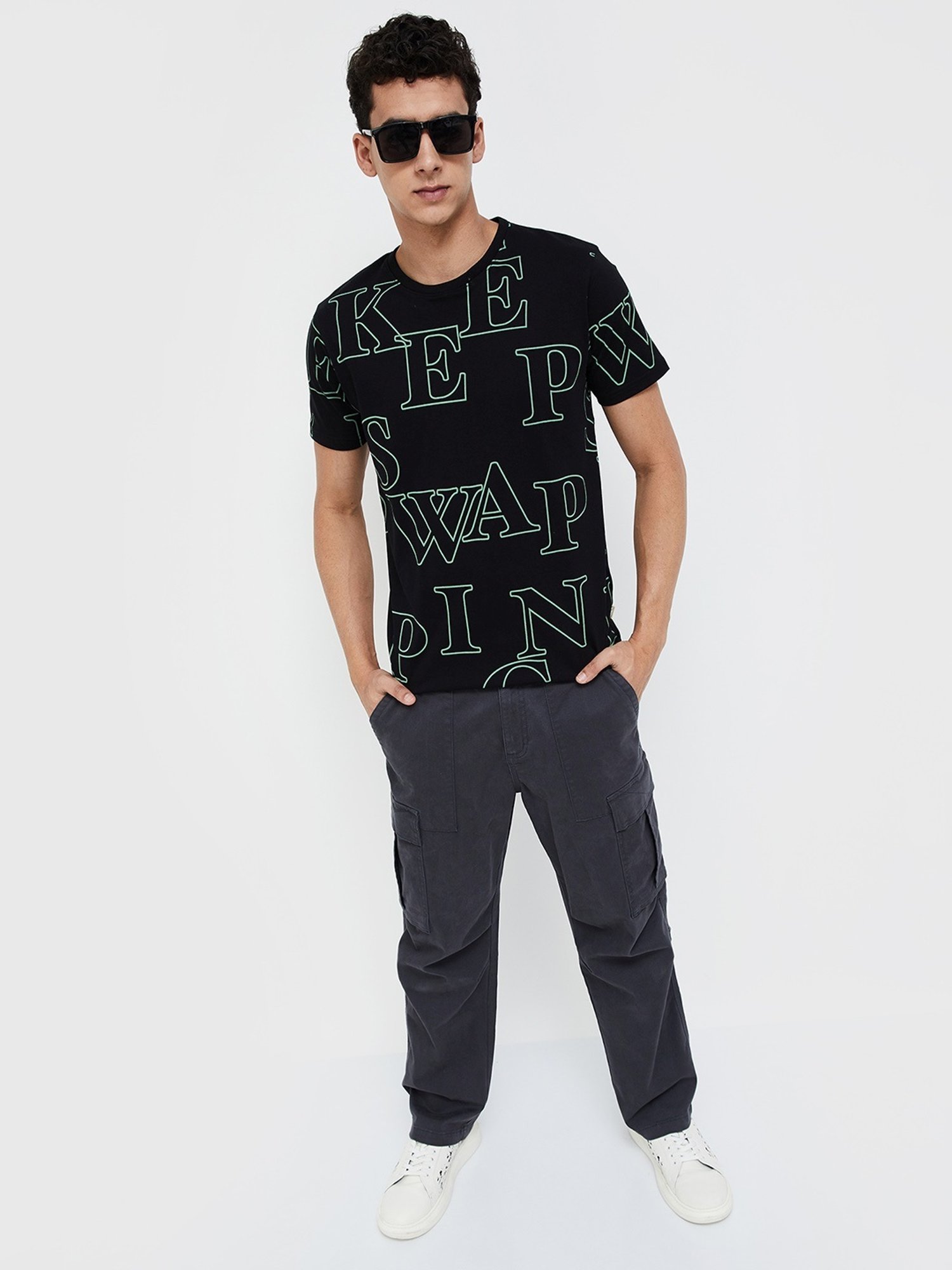Forca Black Cotton Regular Fit Printed T-Shirt