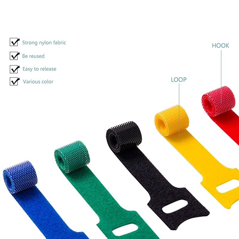 100 PCS Reusable Fastening Cable Ties 7-Inch Adjustable Cord Ties Microfiber Hook Loop Cords Management Wire Organizer Wraps (Assorted Colors)