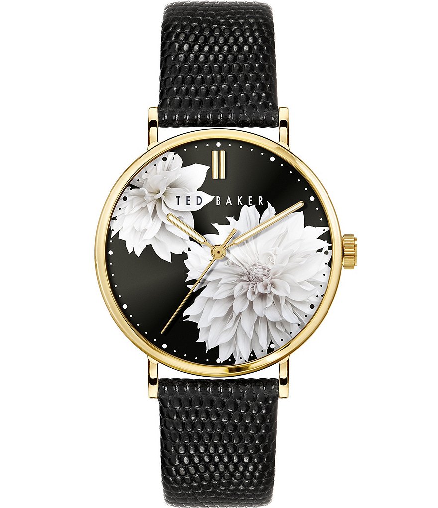 Ted Baker London Phylipa Peonia Black Leather Strap Watch