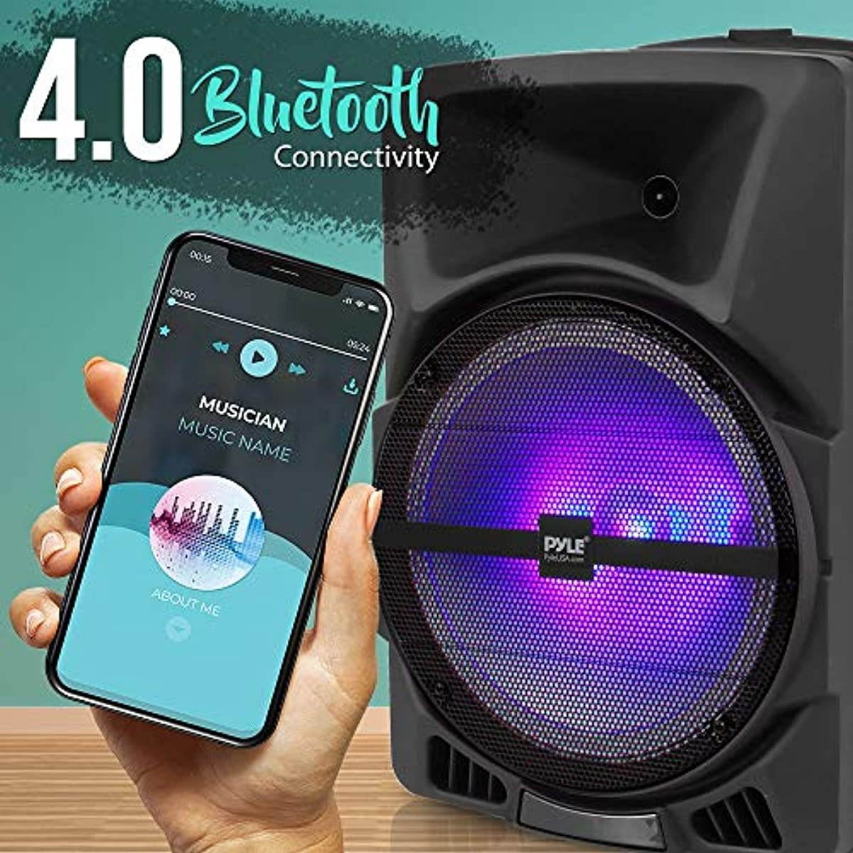 Pyle Wireless Portable PA Speaker System - 800W High Powered Bluetooth Compatible Indoor & Outdoor DJ Sound Stereo Loudspeaker w/USB SD MP3 AUX 3.5mm Input, Flashing Party Light & FM Radio-PPHP1244B