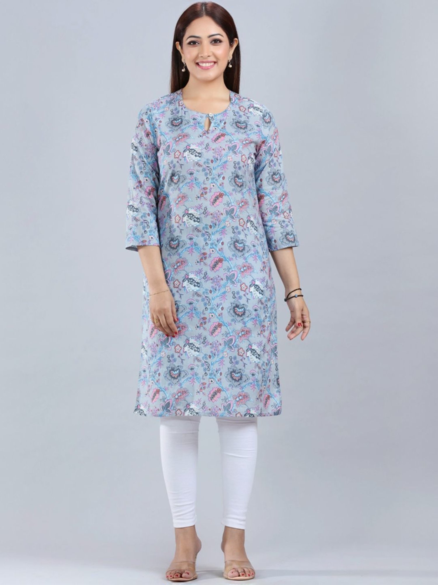 Cotton Culture Grey Cotton Printed Straight Kurta