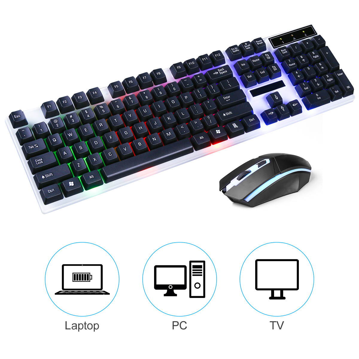 FirstPower Gaming RGB Keyboard and Mouse LED Colorful Backlit Ergonomic Design Wired Keyboards for PC Computer Laptop