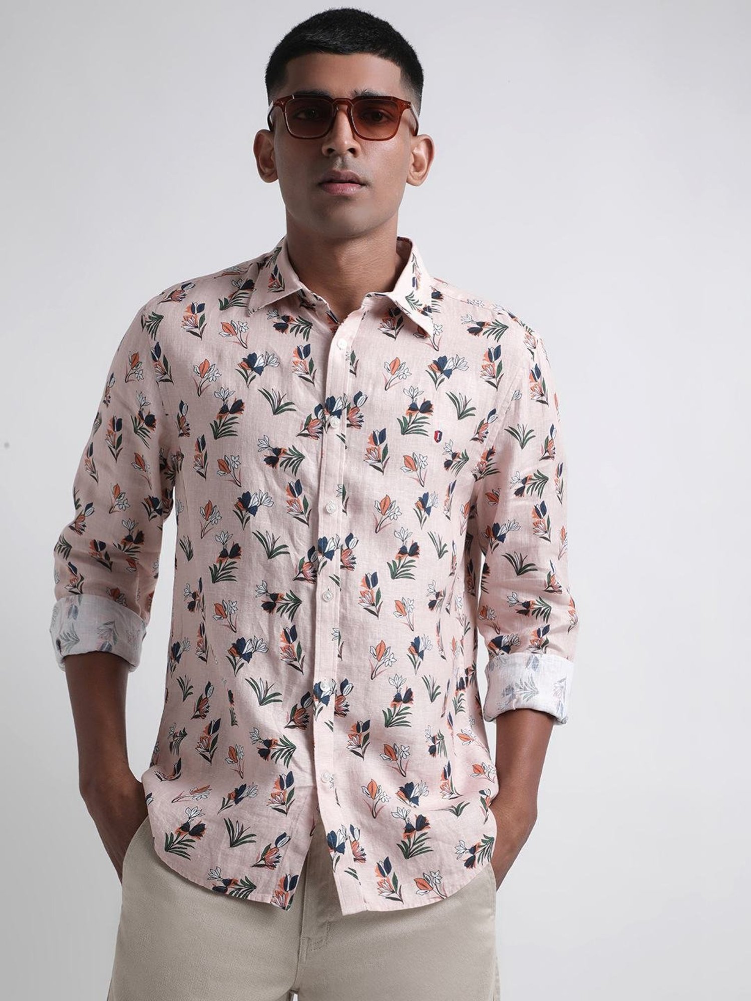 Iconic Men Printed Regular Fit Linen Shirt