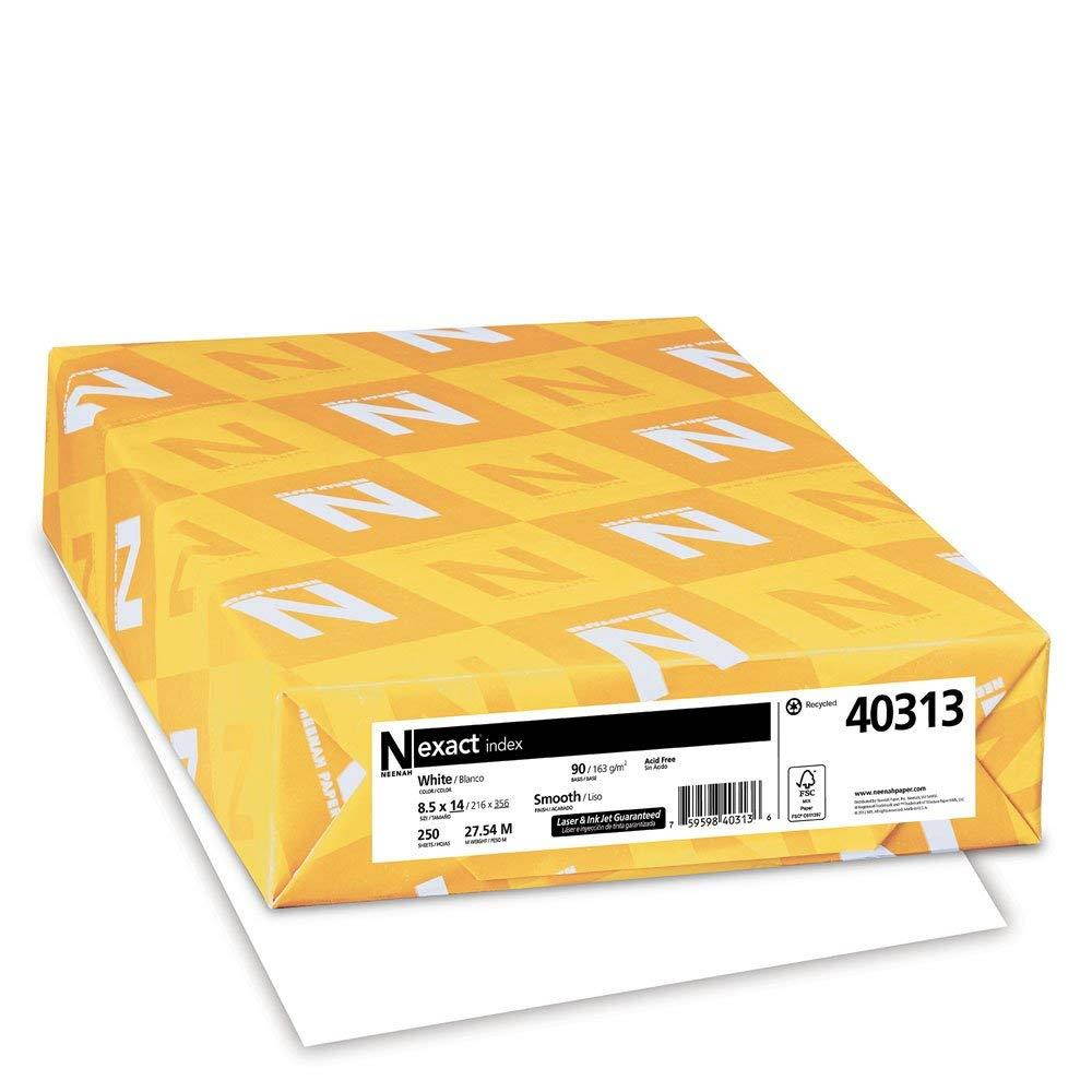 Exact Index Cardstock, 8.5" x 14", 90 lb/163 gsm, White, 94 Brightness, 250 Sheets (40313)