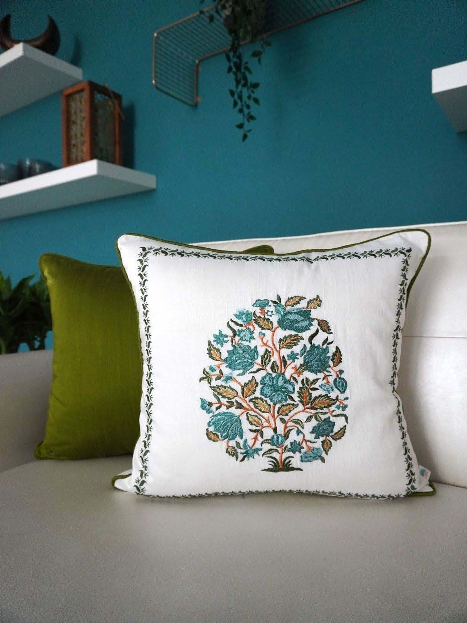 TARA Sparkling Homes Noor Green & Blue Cotton Cushion Cover - Set of 4