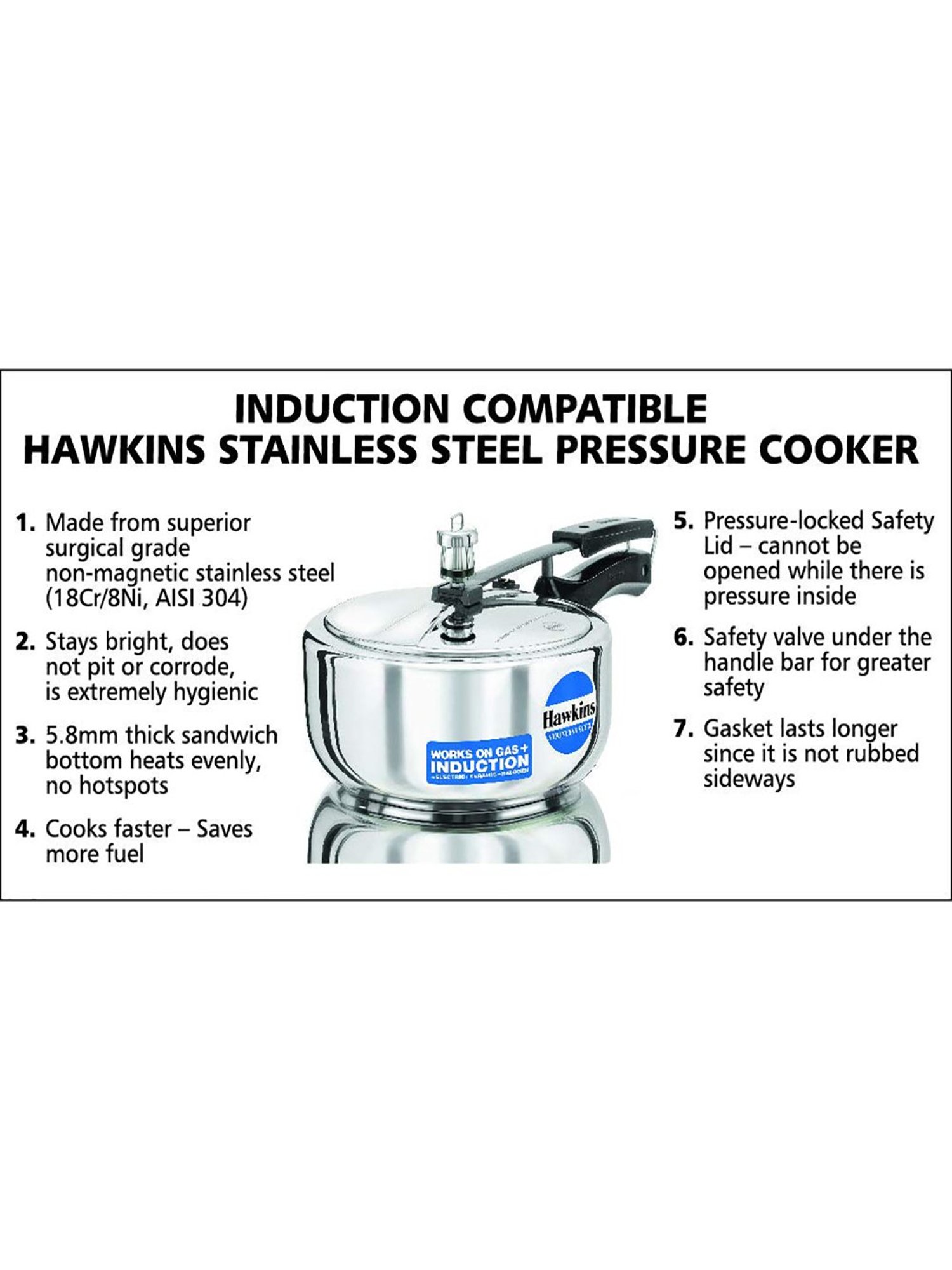 Hawkins Silver Stainless Steel 3 L Induction Based Pressure Cooker - Set of 1